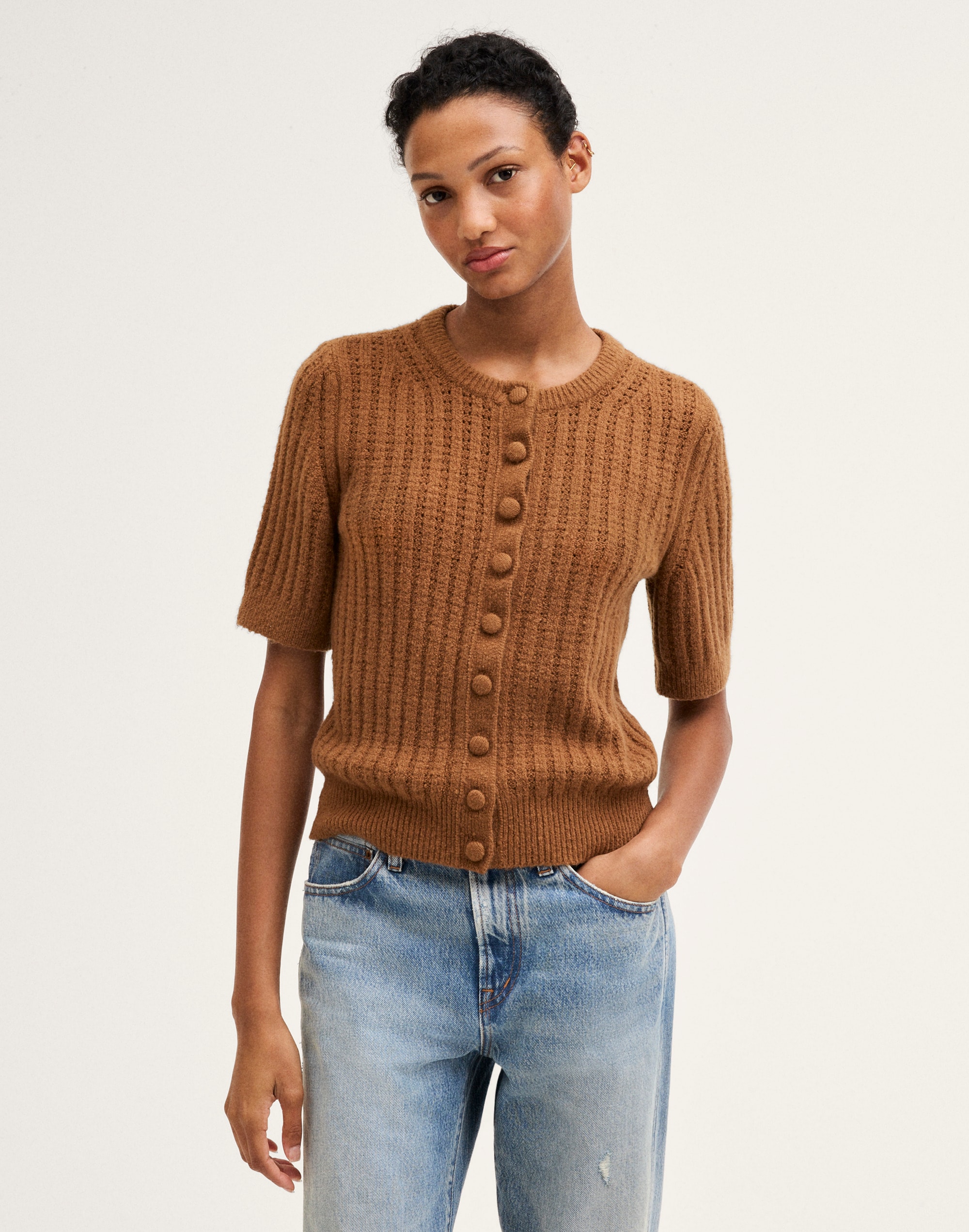 Textured-Stitch Cardigan in Cozy Cotton
