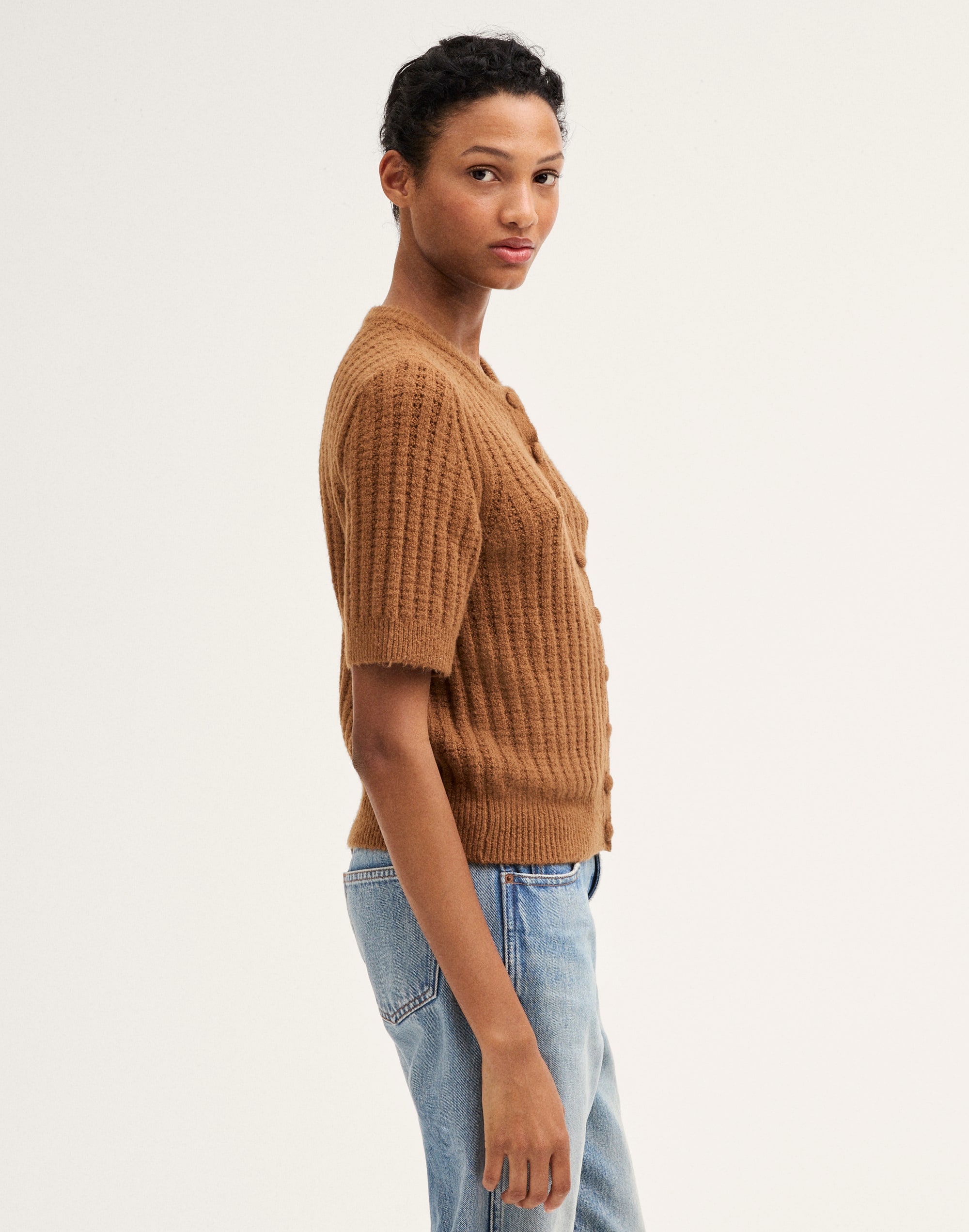 Textured-Stitch Cardigan in Cozy Cotton