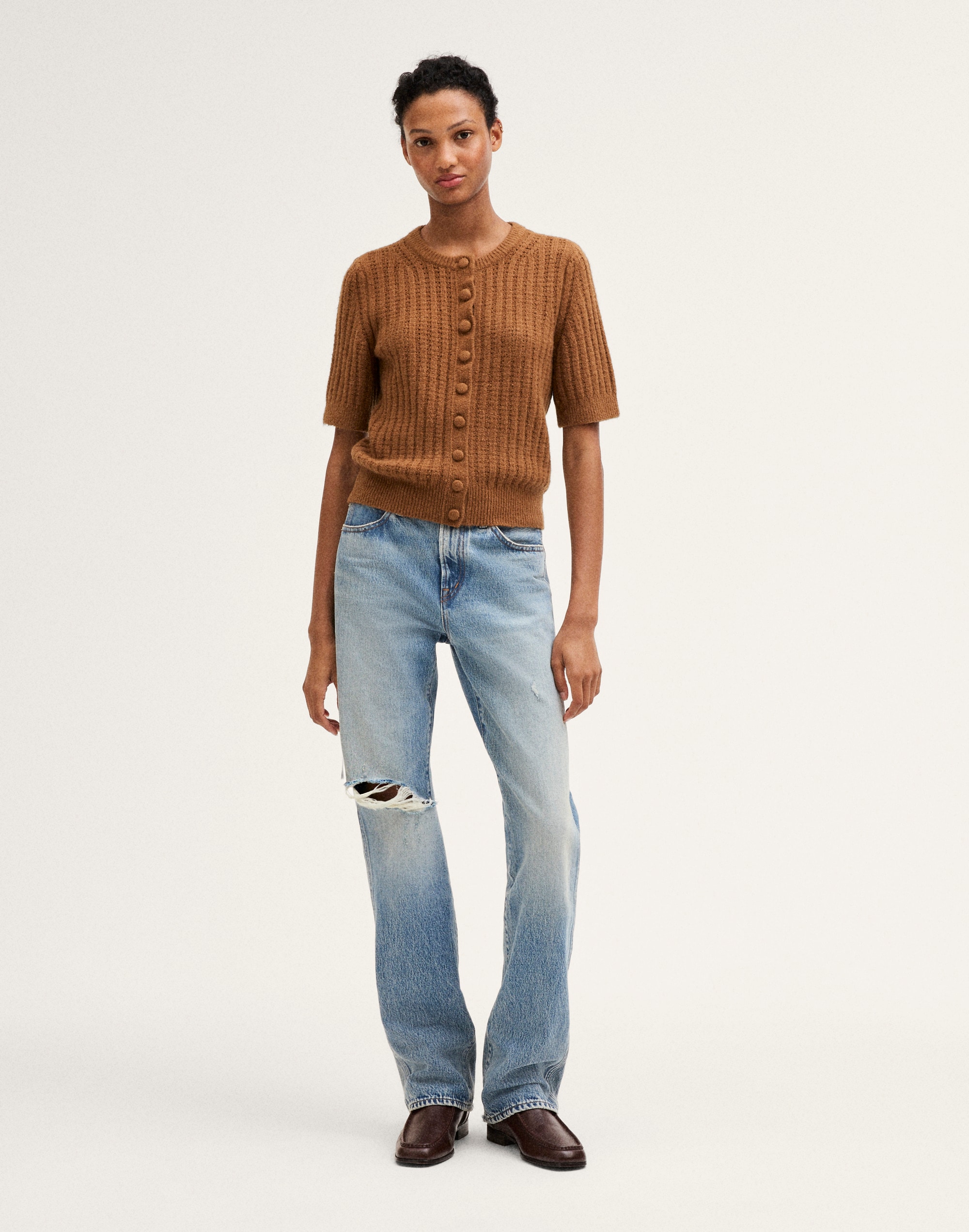 Textured-Stitch Cardigan in Cozy Cotton