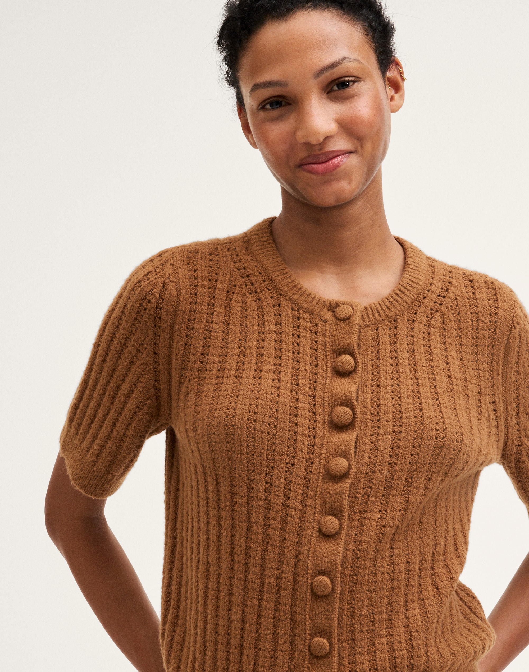 Textured-Stitch Cardigan in Cozy Cotton