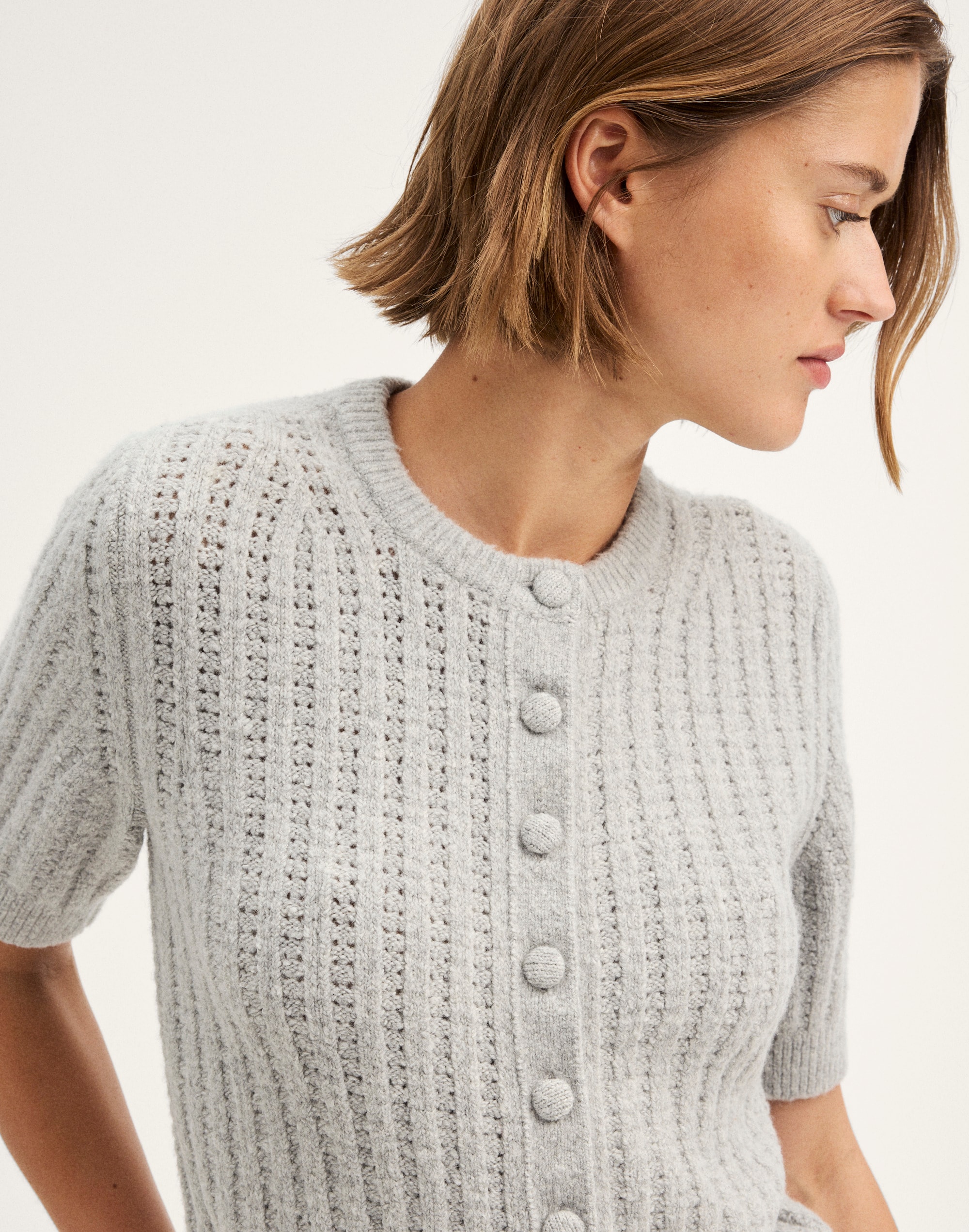 Textured-Stitch Cardigan in Cozy Cotton