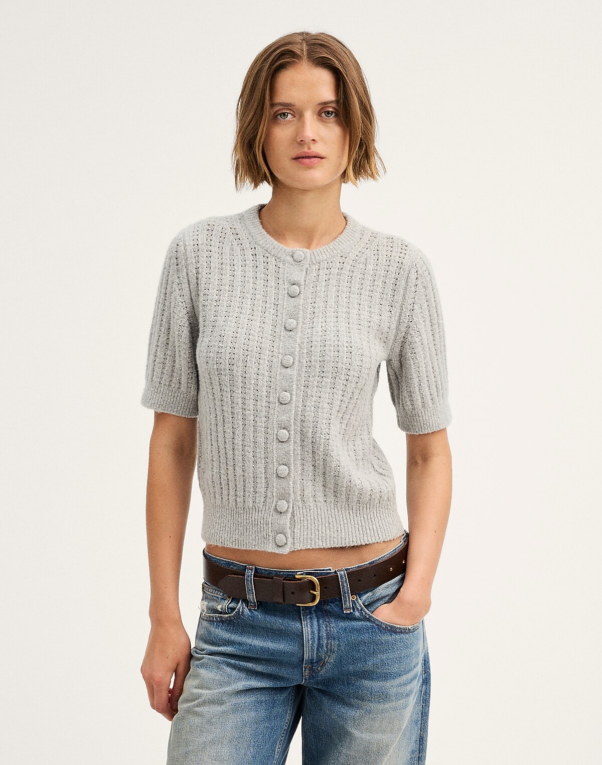 Textured-Stitch Cardigan in Cozy Cotton