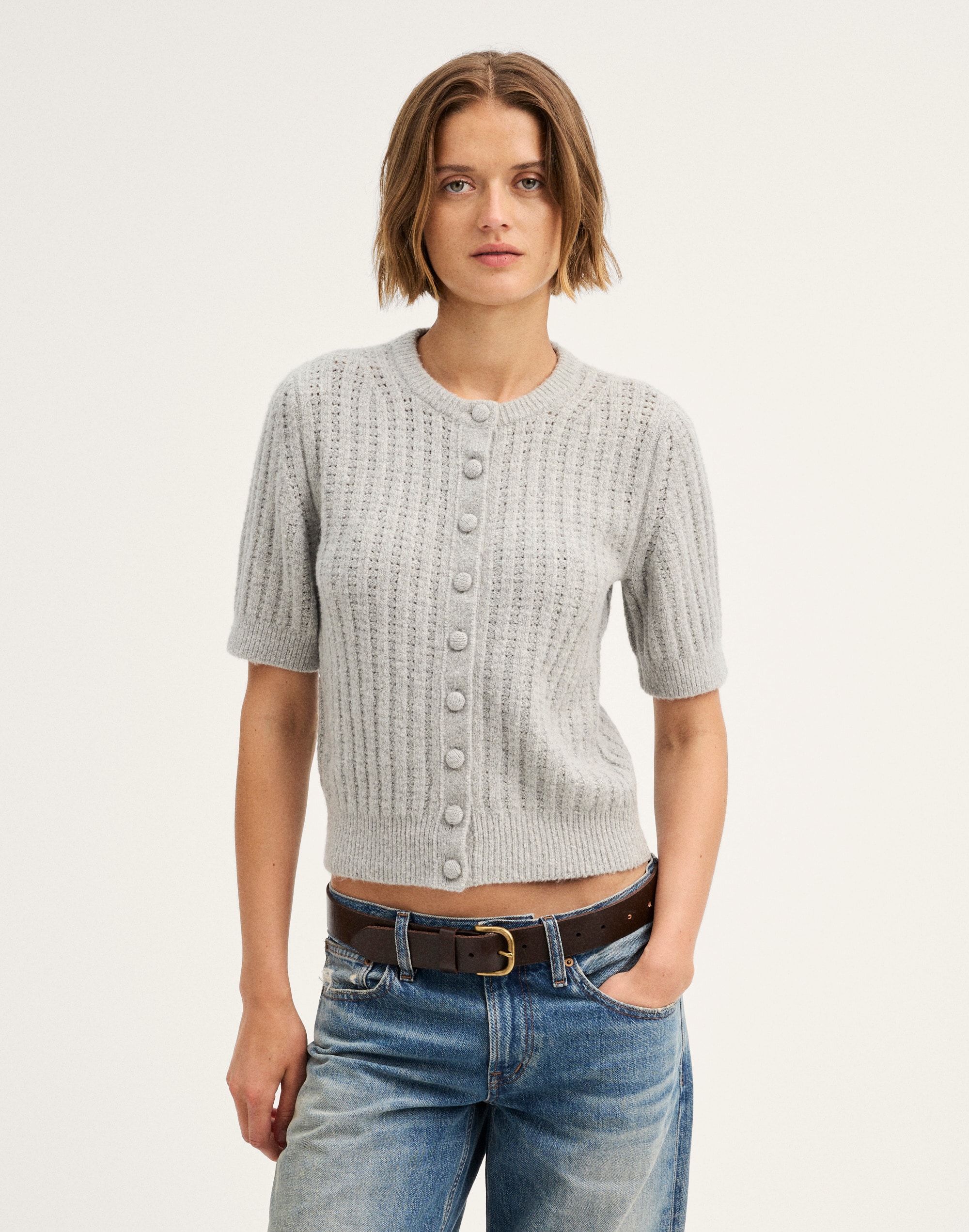 textured-stitch cardigan in cozy cotton