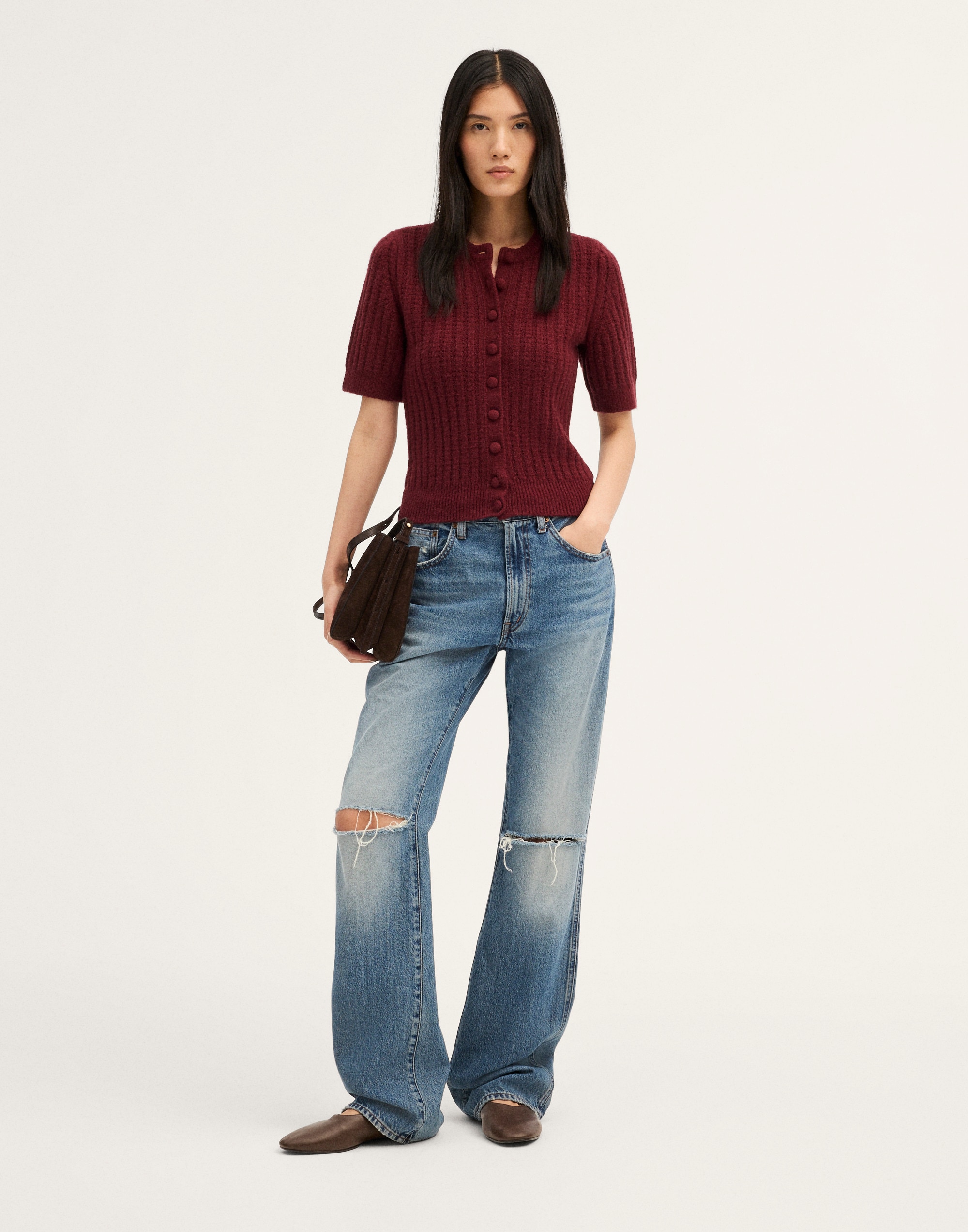 Textured-Stitch Cardigan in Cozy Cotton