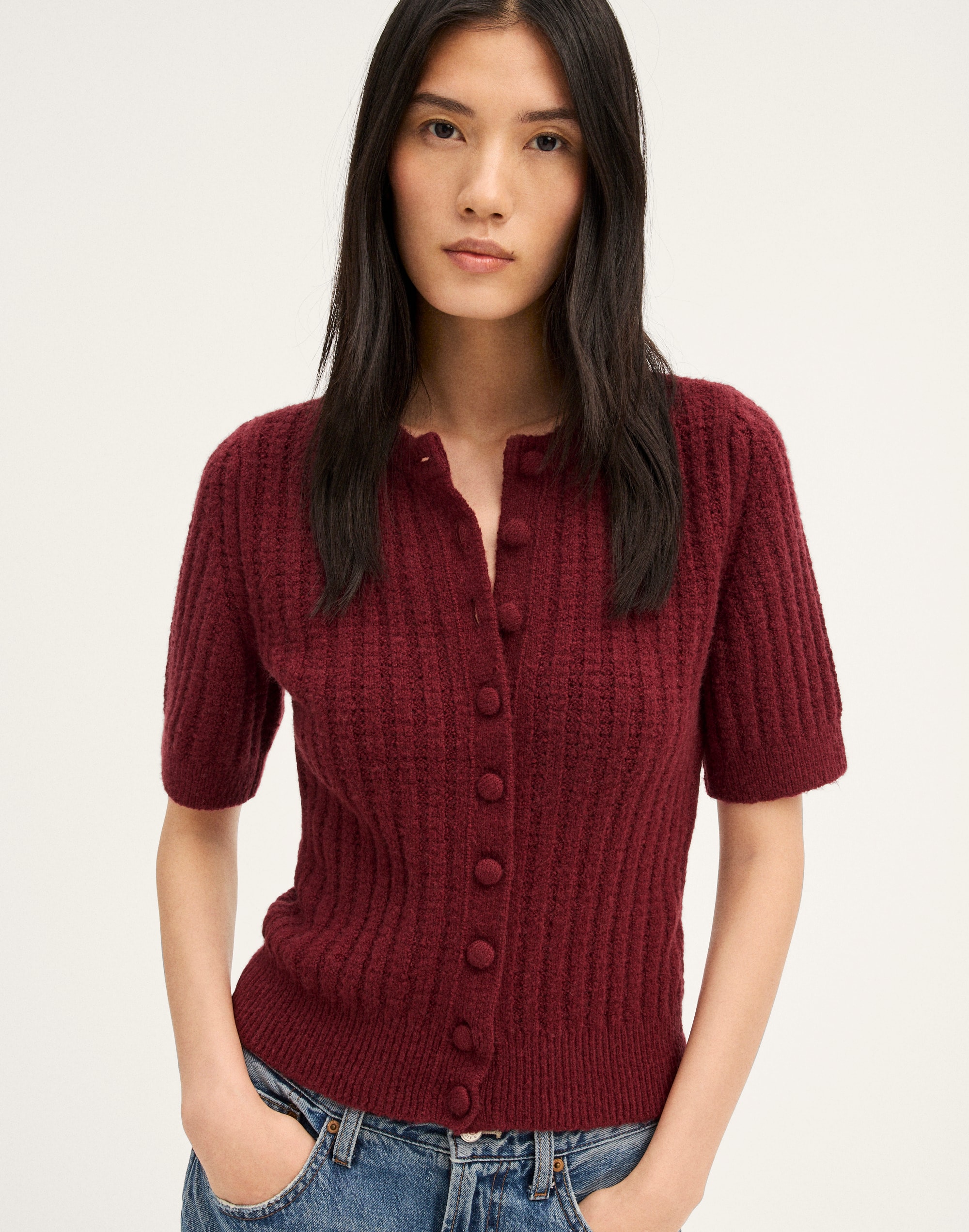 Textured-Stitch Cardigan in Cozy Cotton