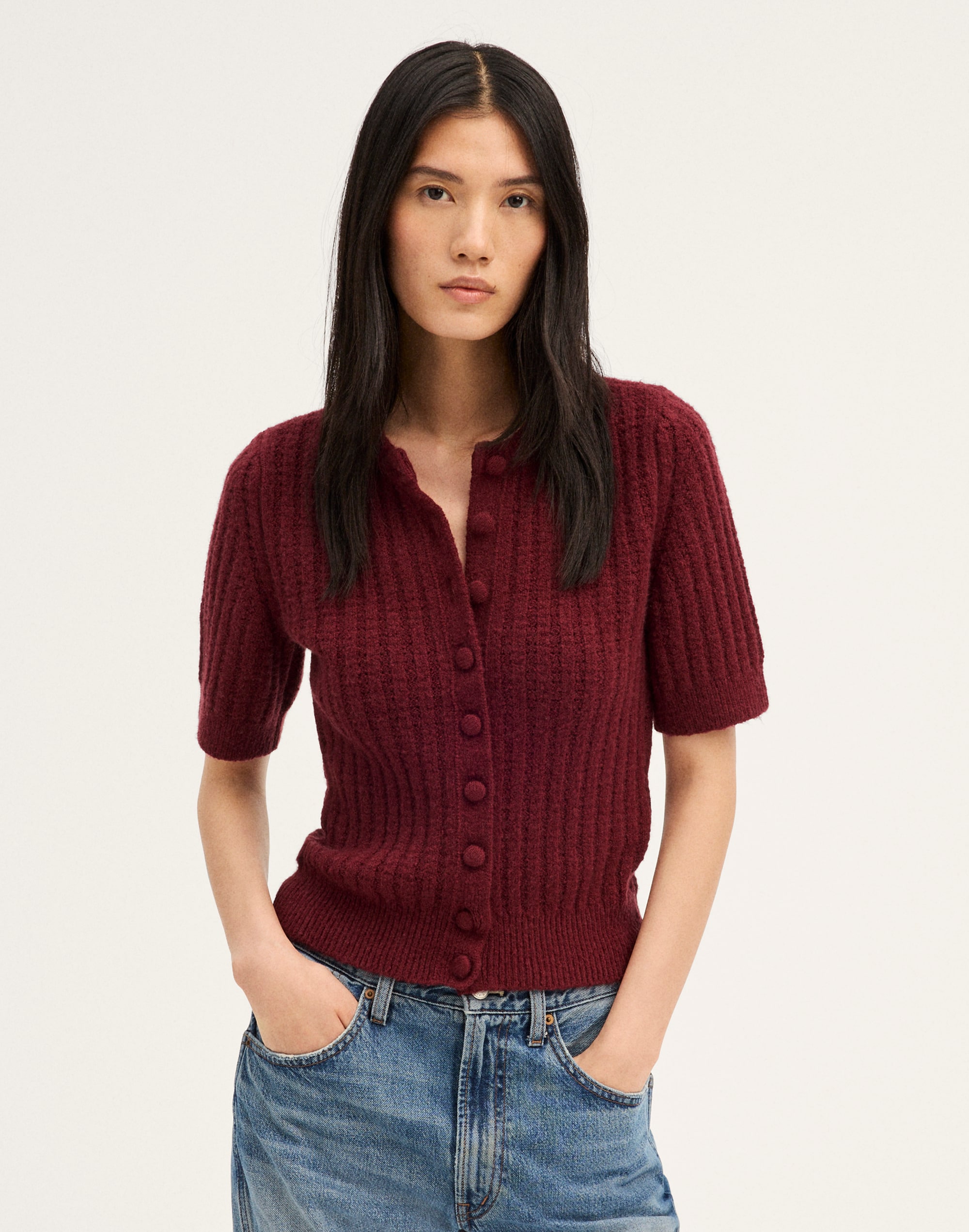 textured-stitch cardigan in cozy cotton