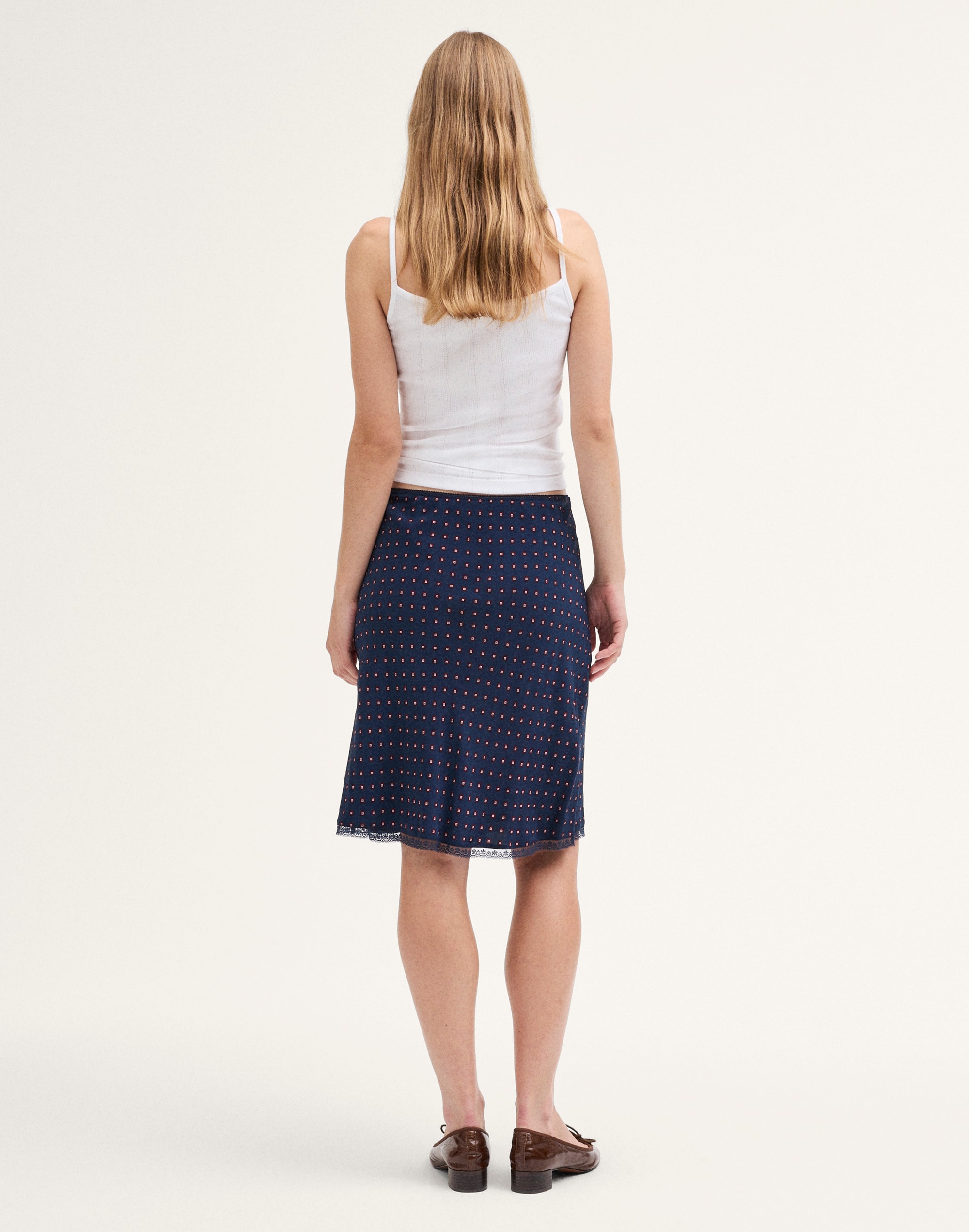Lace-Insert Midi Slip Skirt