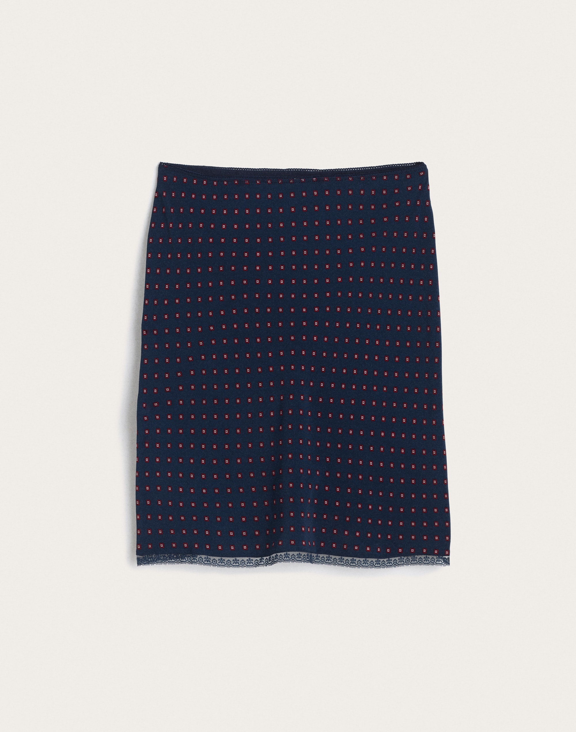 Lace-Insert Midi Slip Skirt