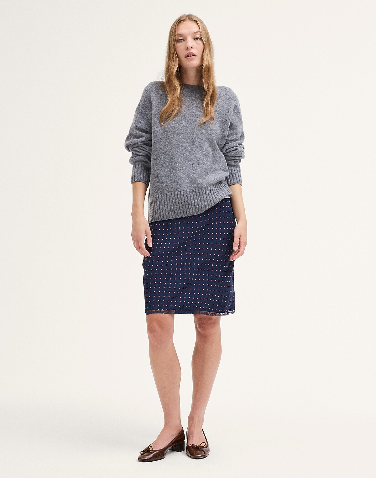 Lace-Insert Midi Slip Skirt
