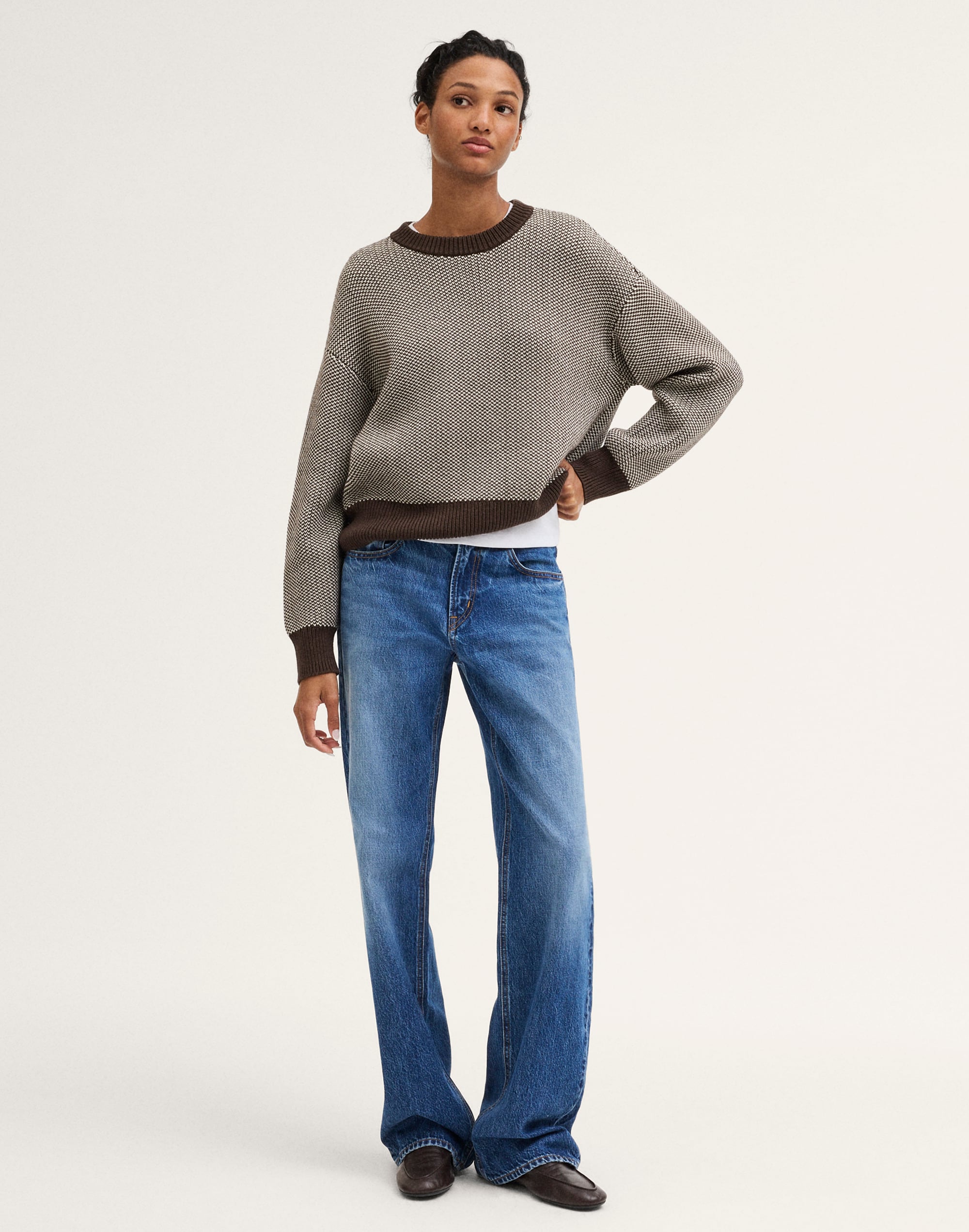 Textured-Stitch Crewneck Sweater in 100% Cotton