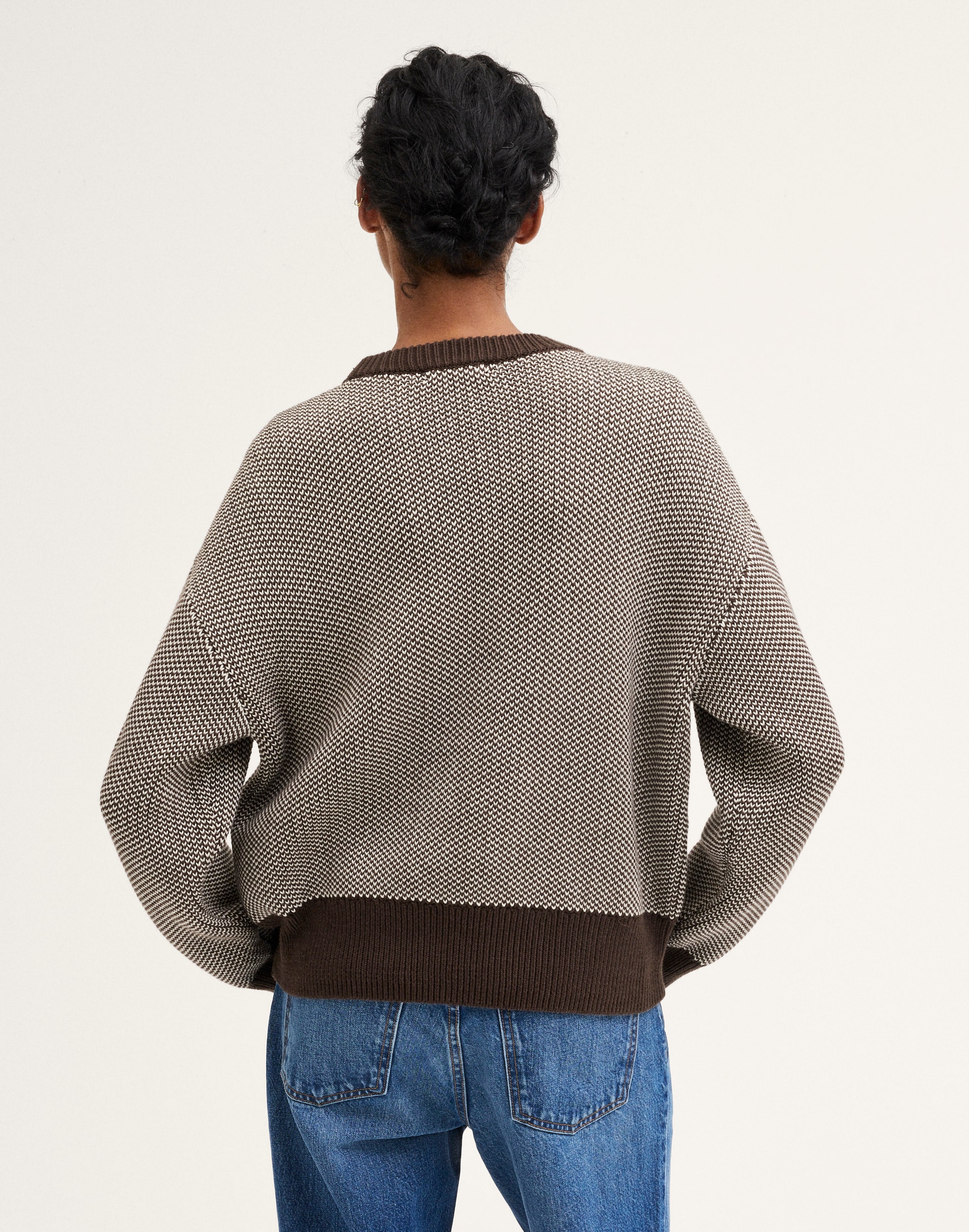 Textured-Stitch Crewneck Sweater in 100% Cotton