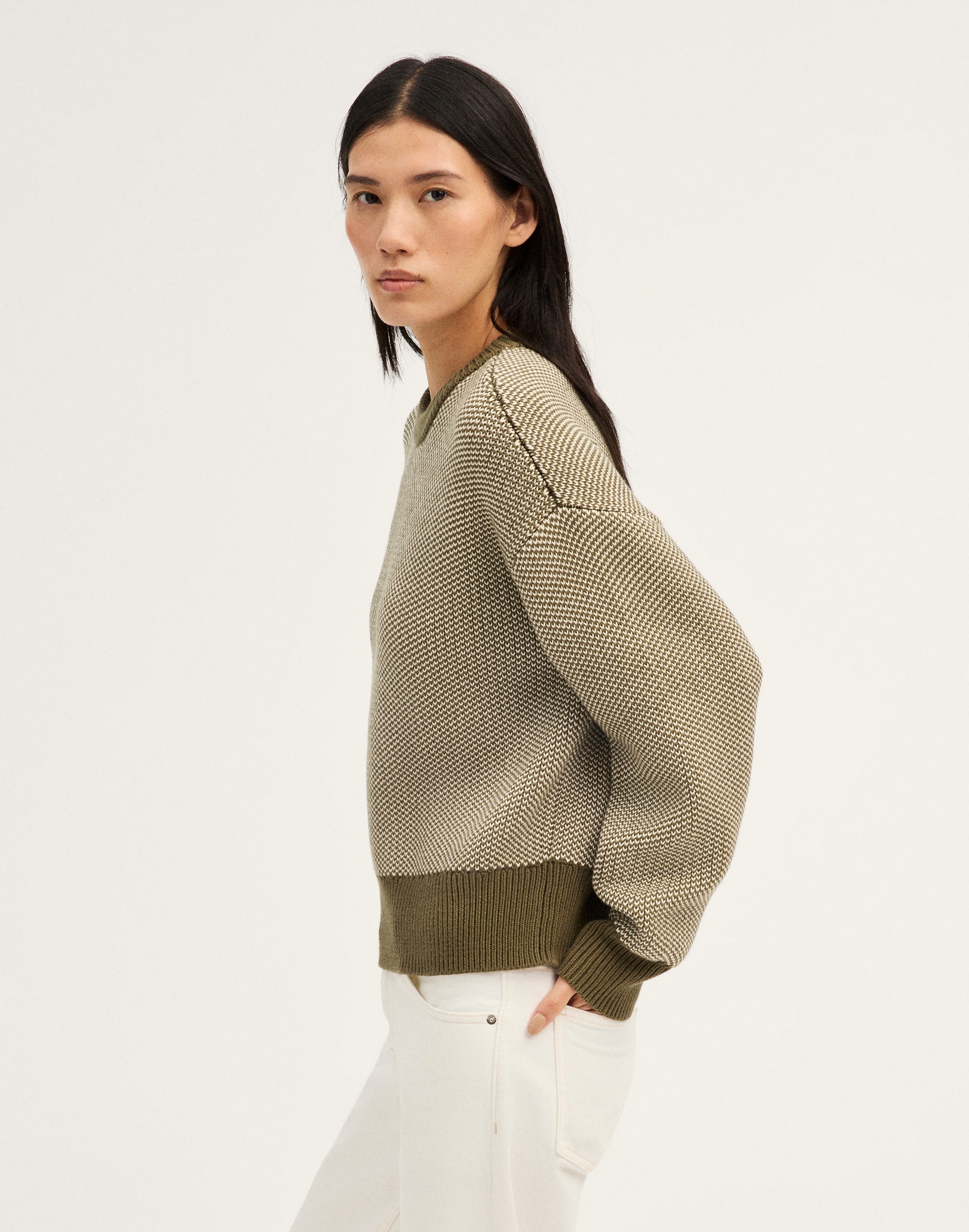 Textured-Stitch Crewneck Sweater in 100% Cotton