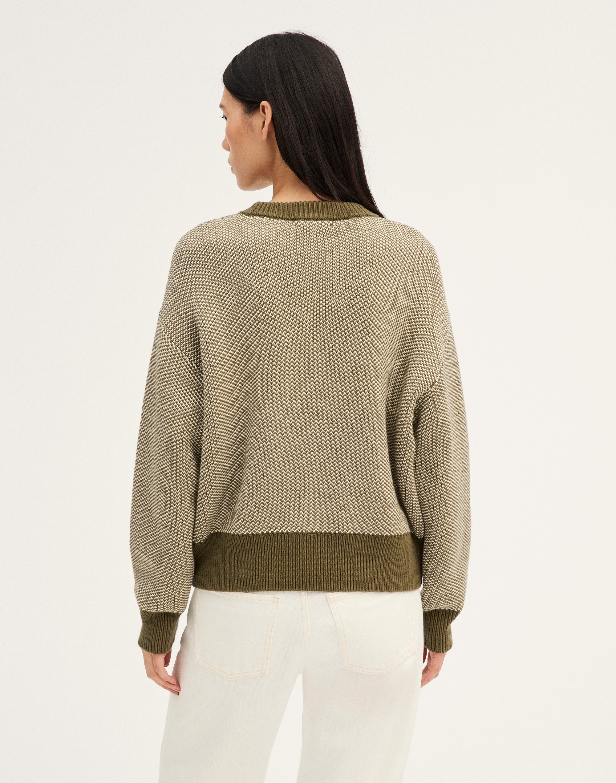 Textured-Stitch Crewneck Sweater in 100% Cotton
