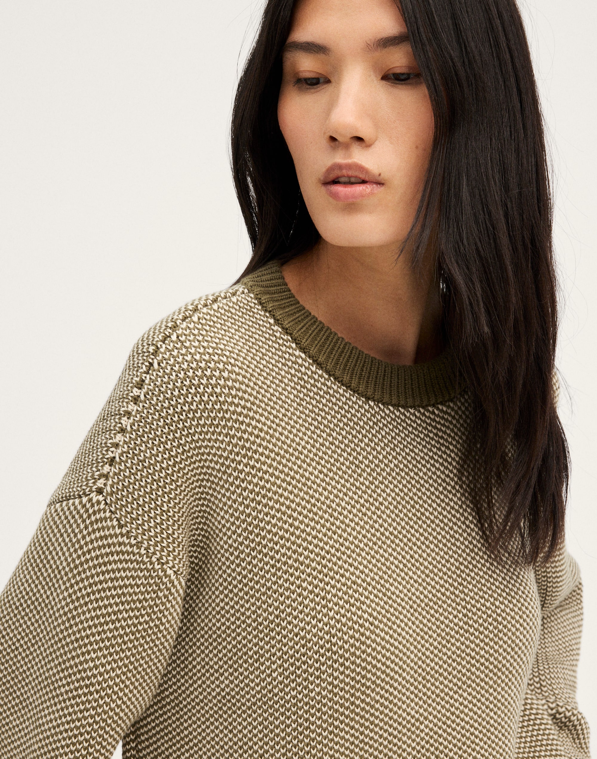 Textured-Stitch Crewneck Sweater in 100% Cotton