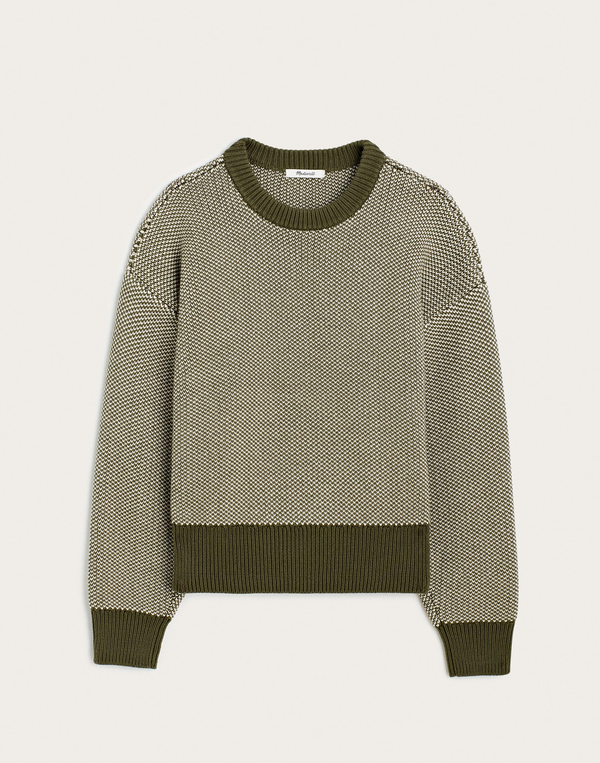 Textured-Stitch Crewneck Sweater in 100% Cotton