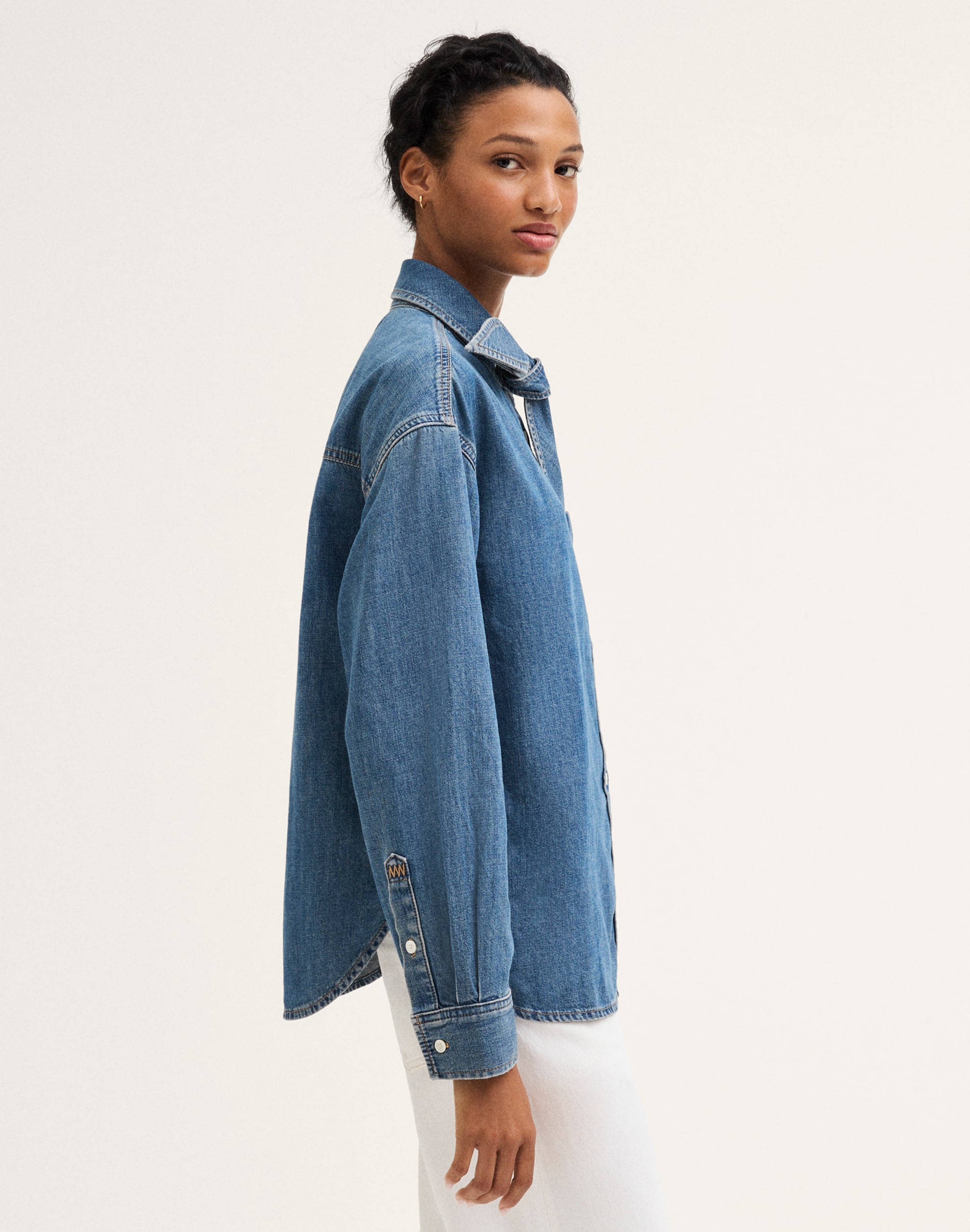 Denim Tie-Neck Oversized Shirt