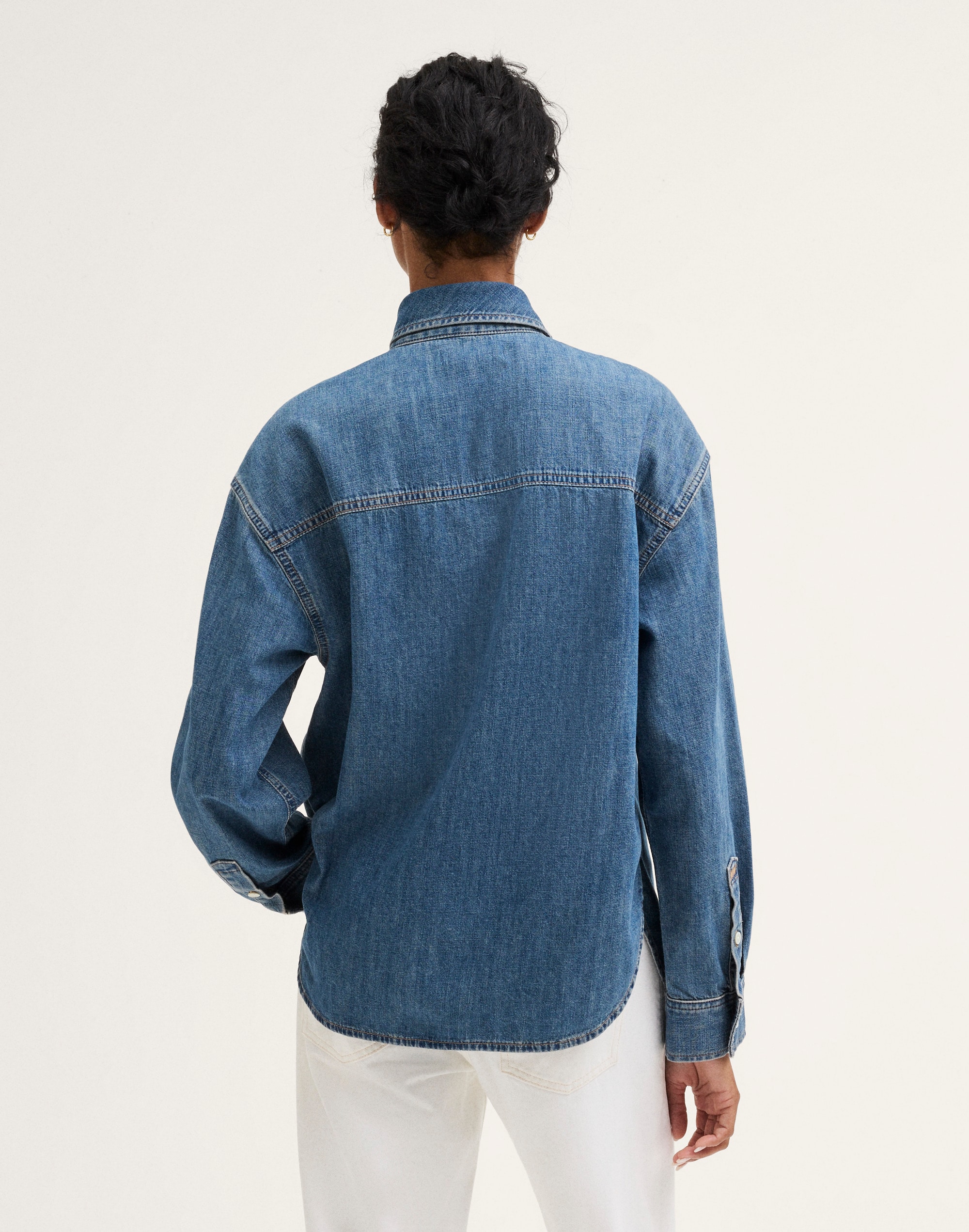 Denim Tie-Neck Oversized Shirt