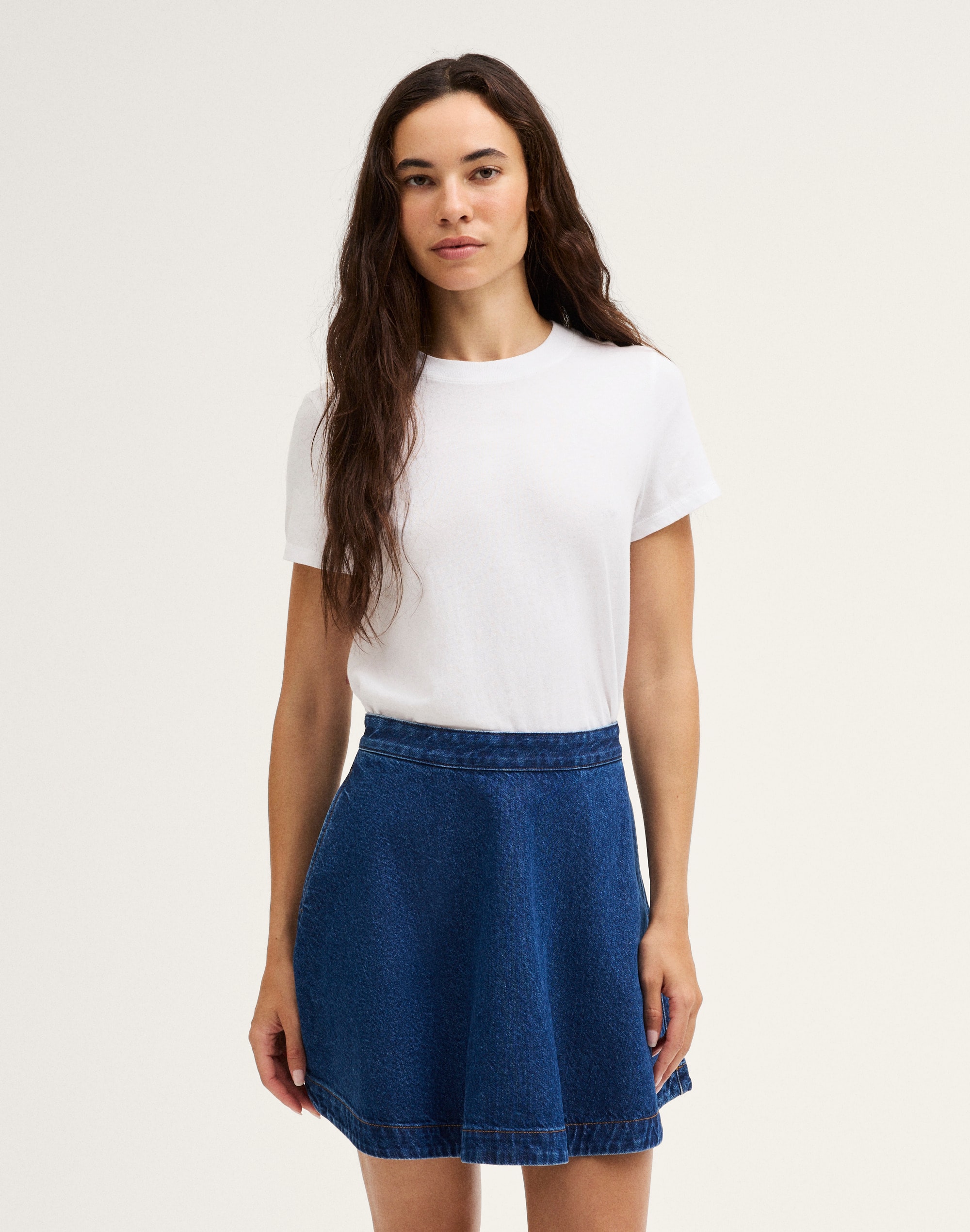 Flounce Mini Skirt in Airy Denim