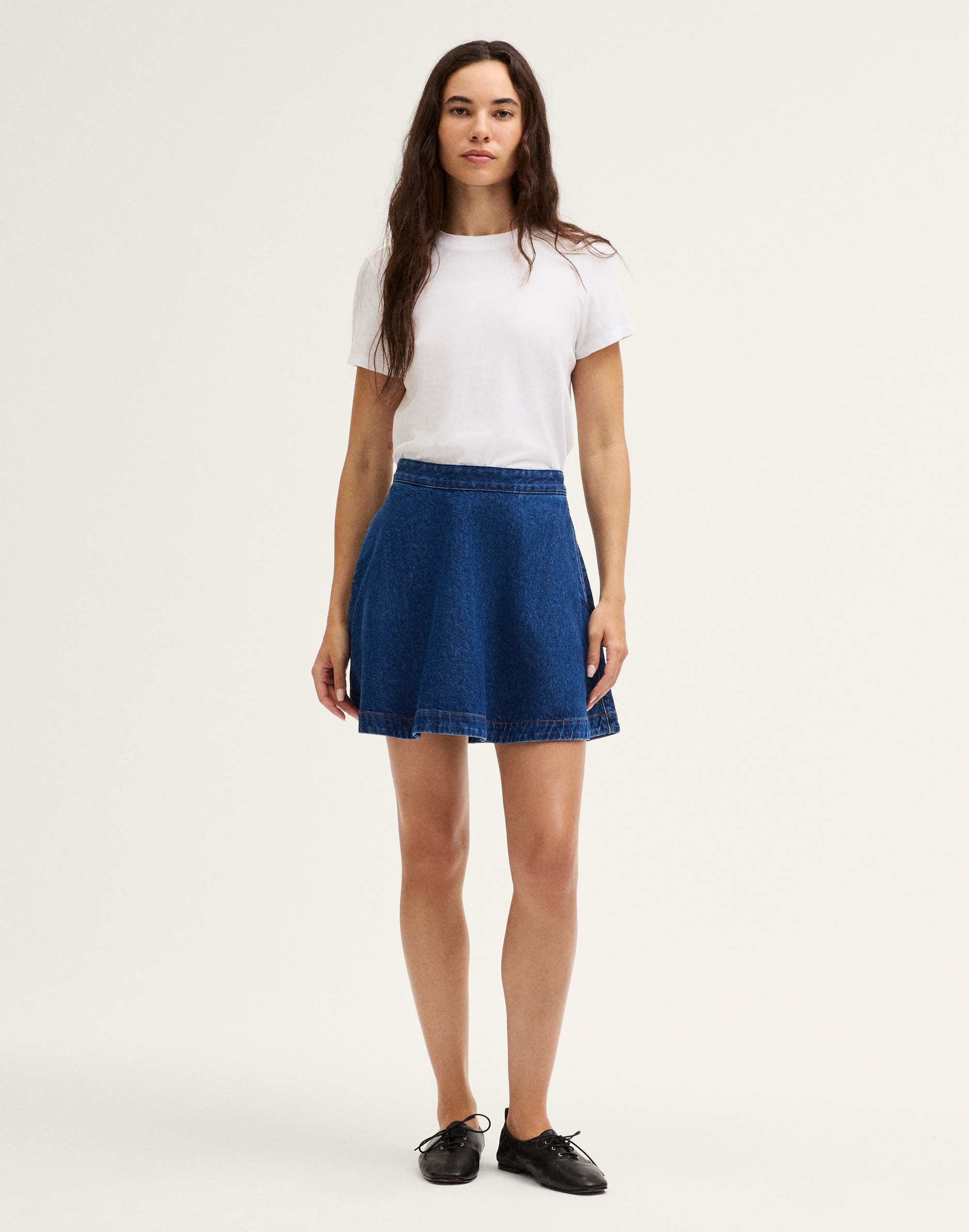 Flounce Mini Skirt in Airy Denim