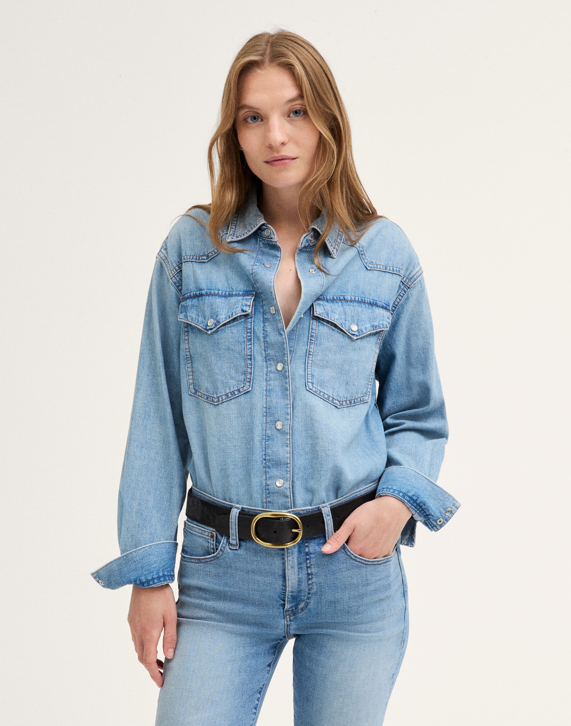 Madewell Denim Oversized Western Shirt In Uptown Wash