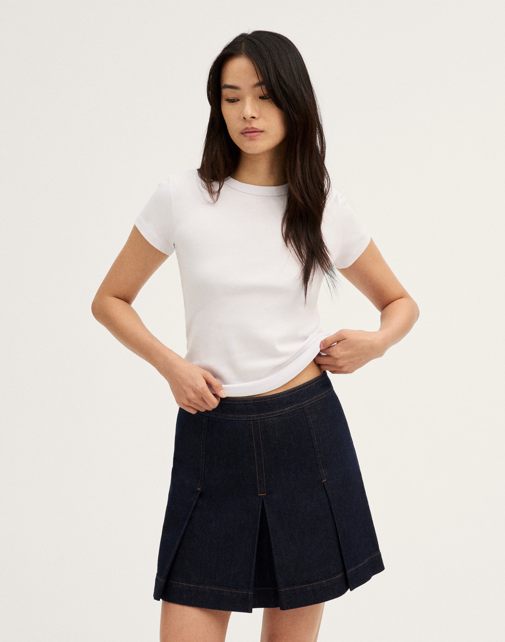 Denim Pleated Mini Skirt