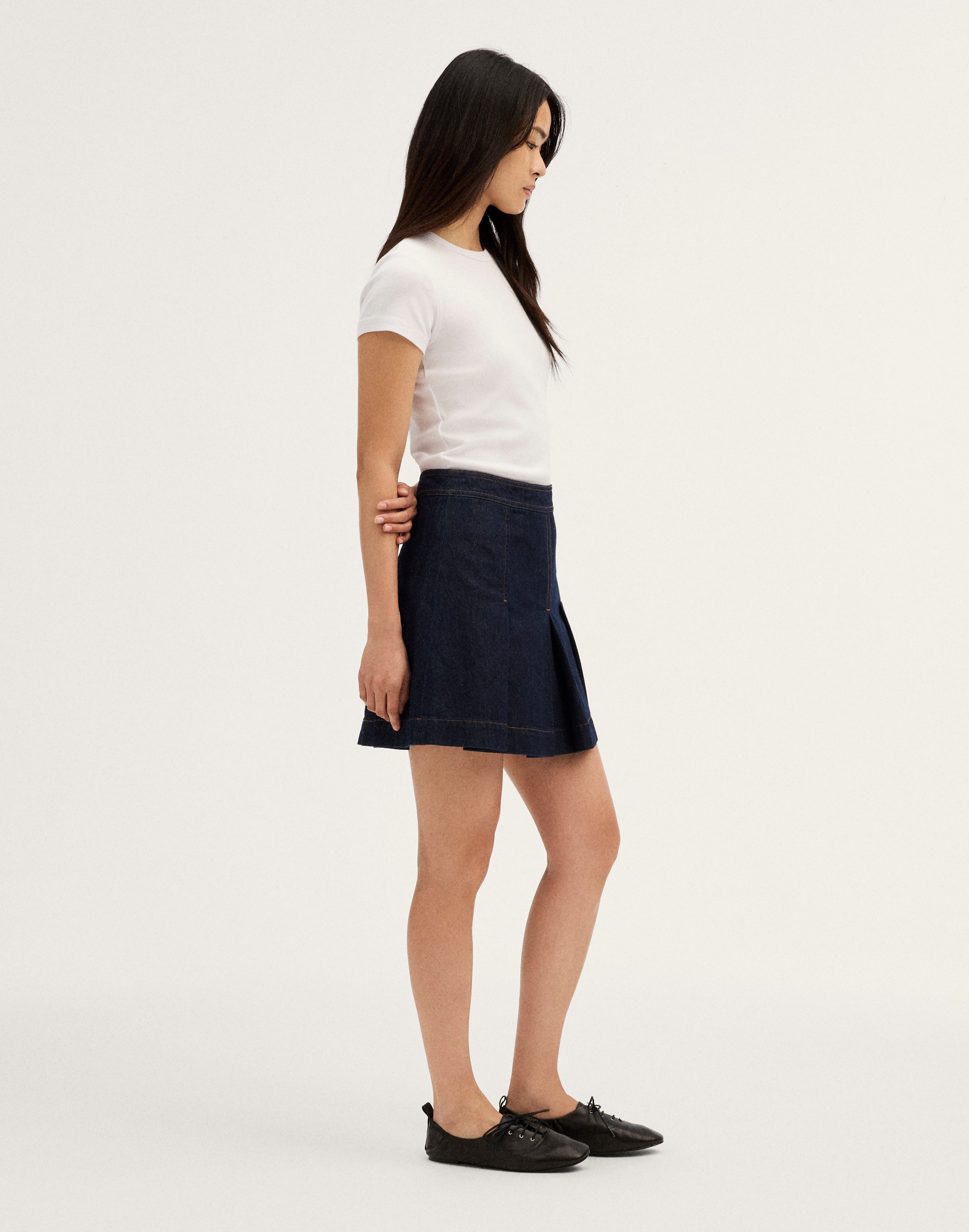Denim Pleated Mini Skirt