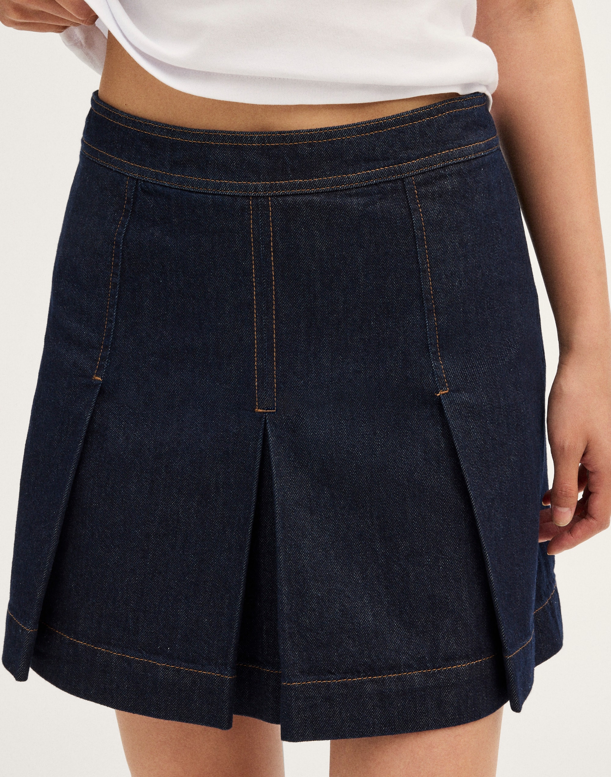 Denim Pleated Mini Skirt