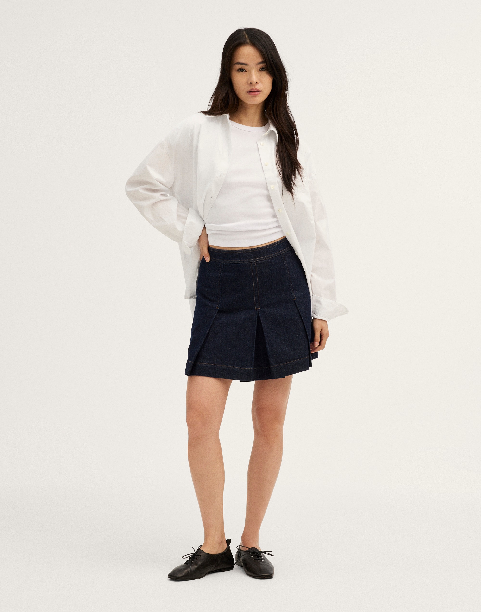 Denim Pleated Mini Skirt