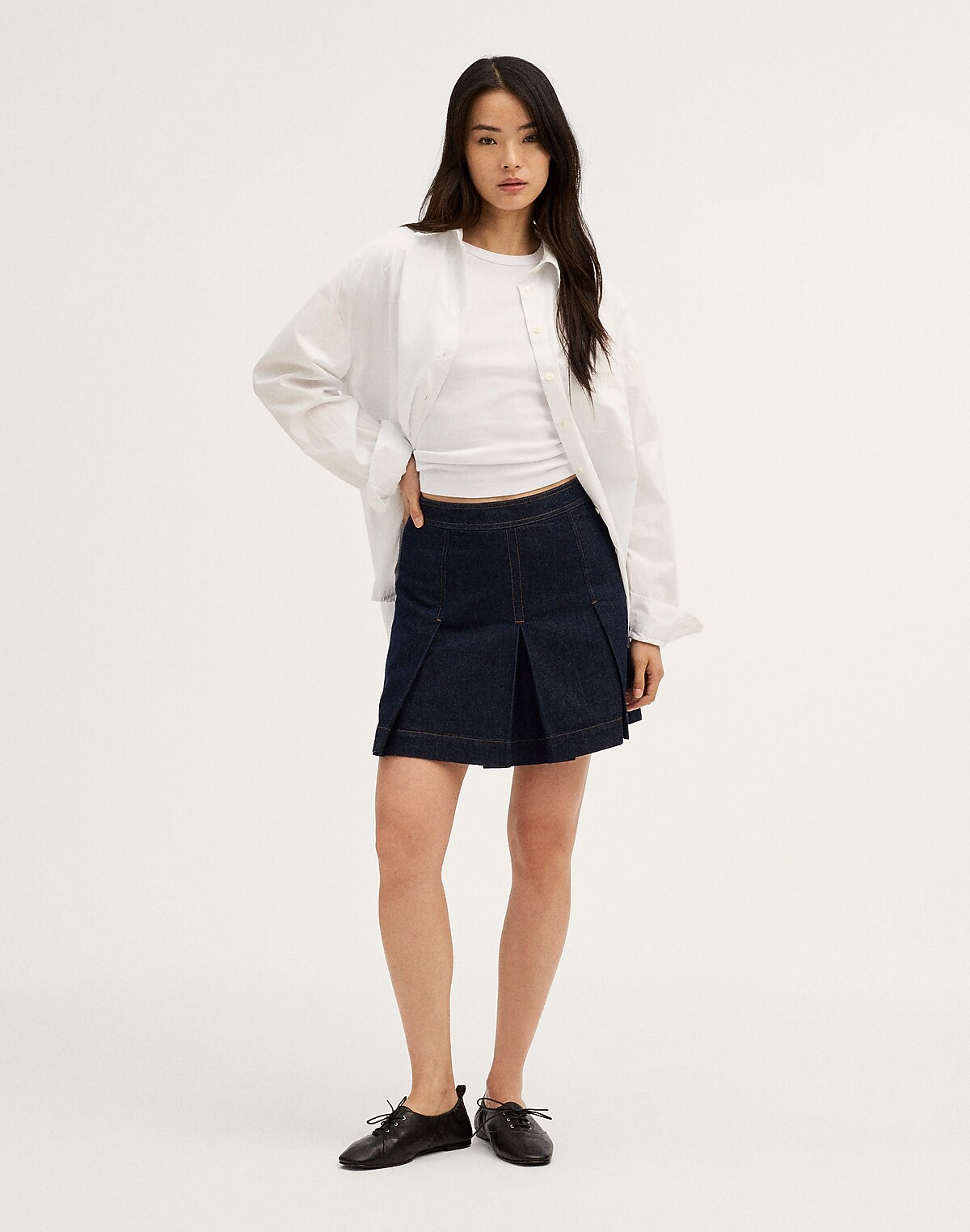 Denim Pleated Mini Skirt