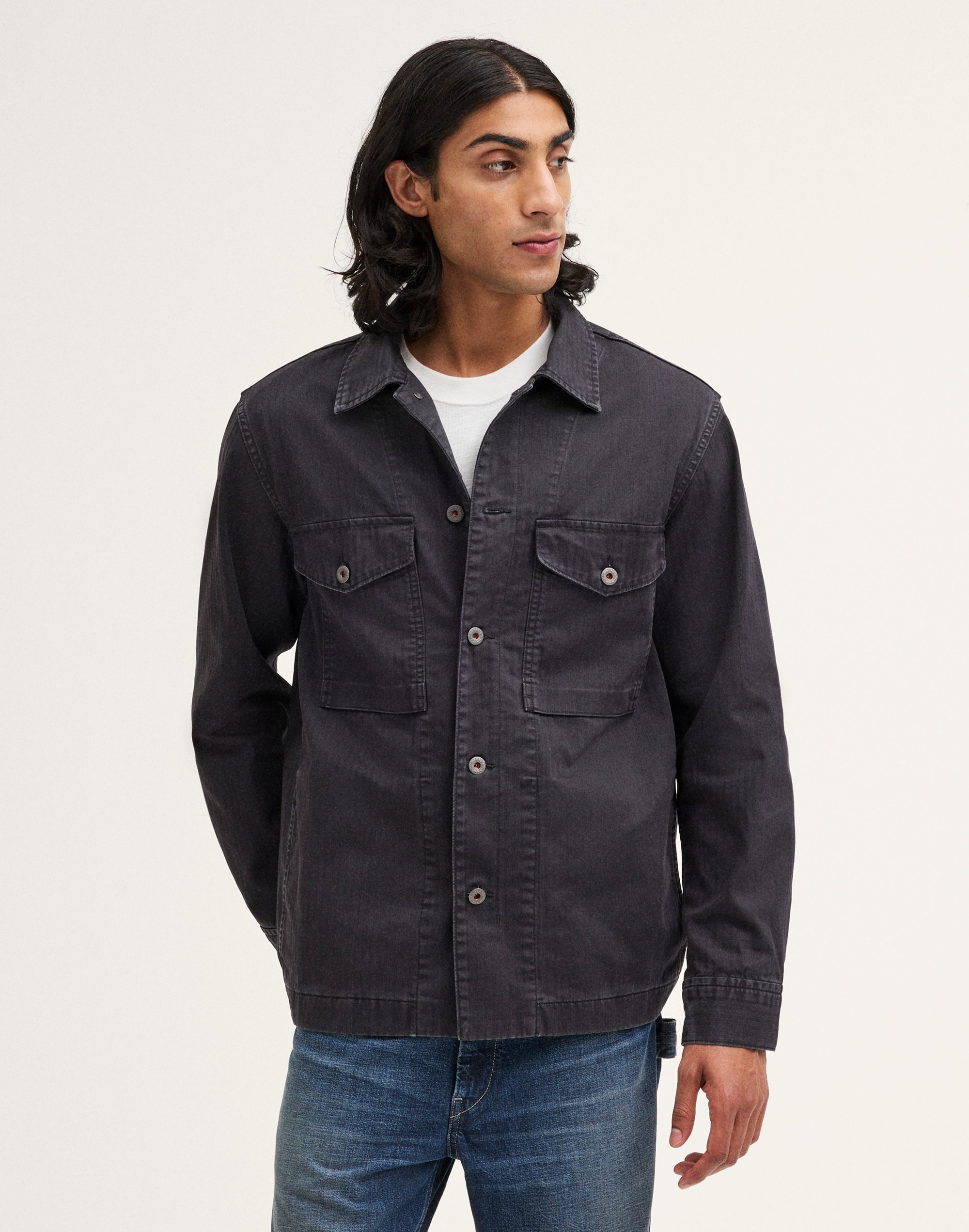 Madewell Herringbone Shirt-jacket In Black