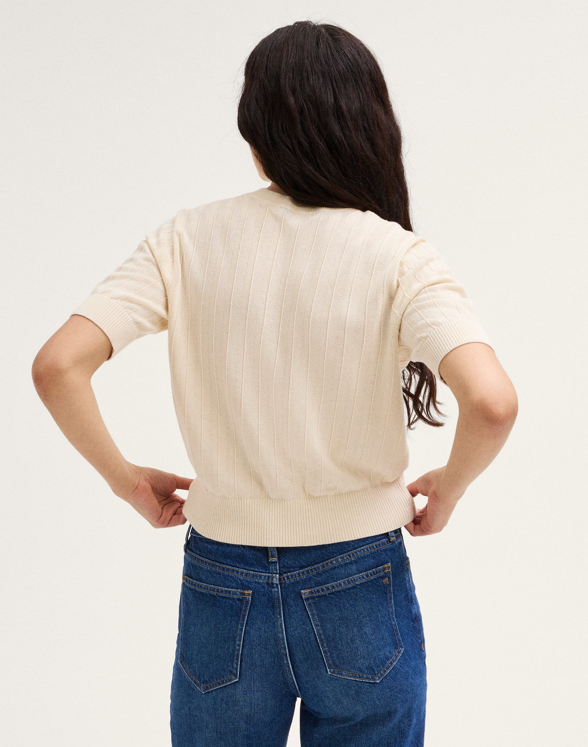 Pointelle-Stitch Crewneck Sweater Tee