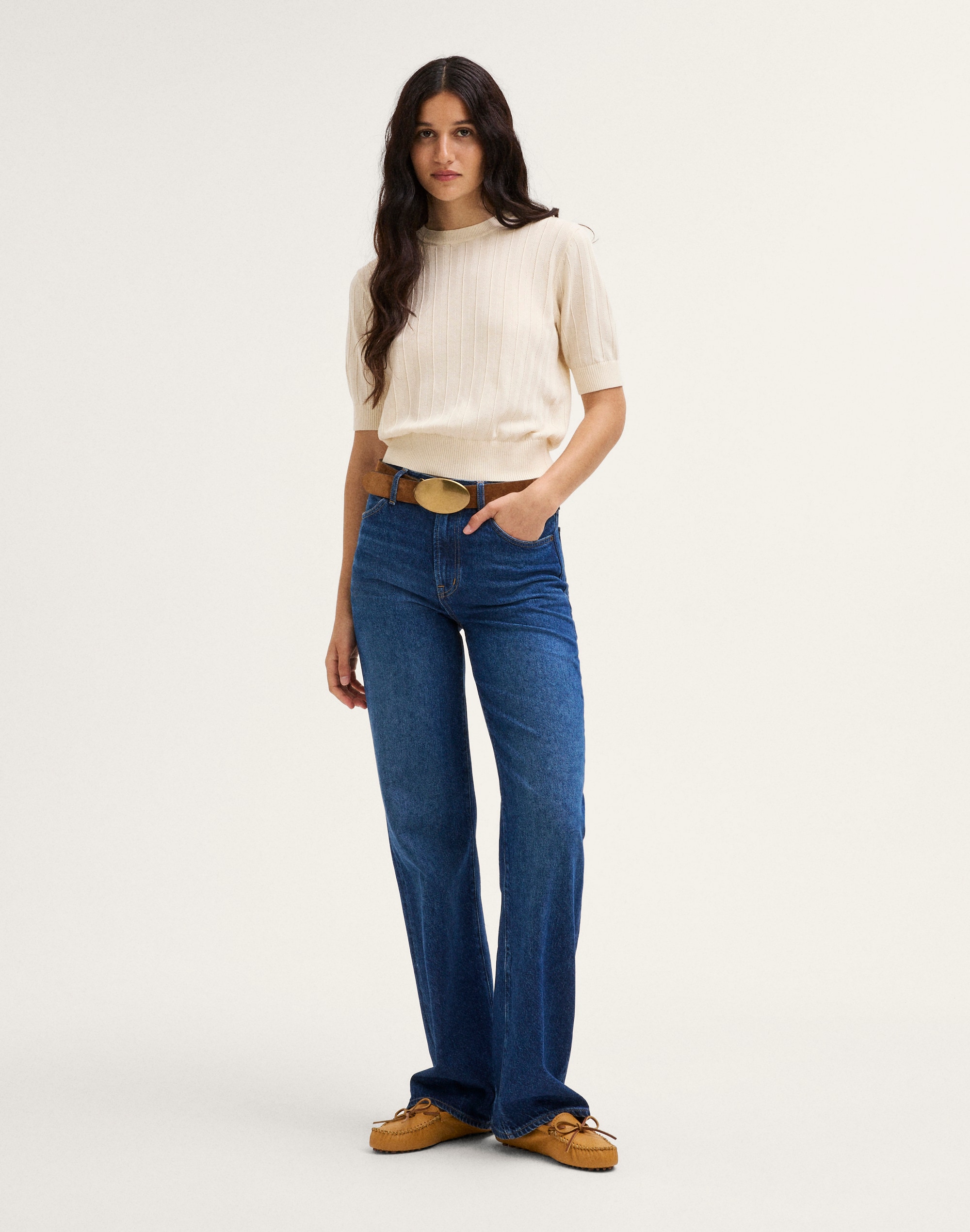Pointelle-Stitch Crewneck Sweater Tee