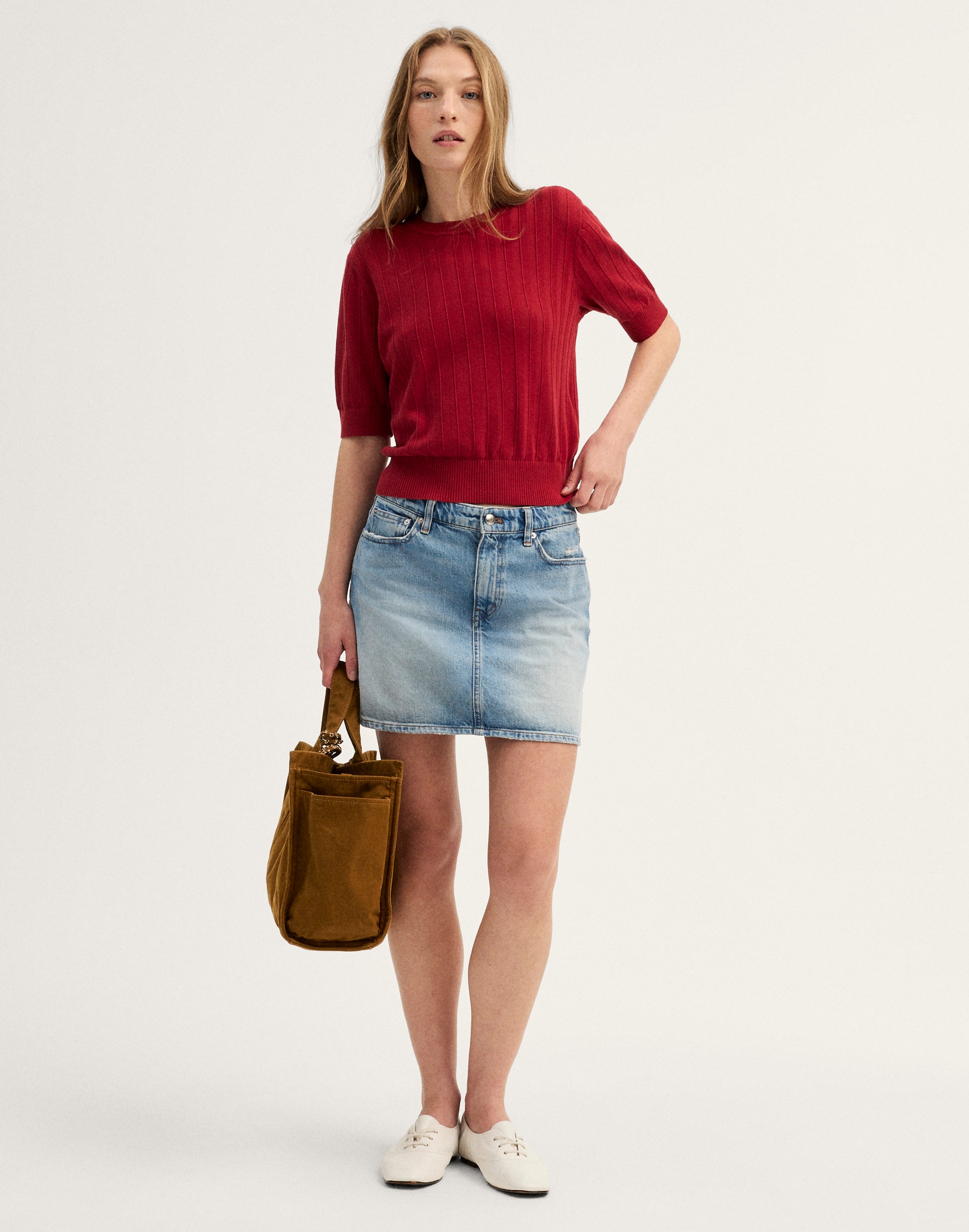 Pointelle-Stitch Crewneck Sweater Tee