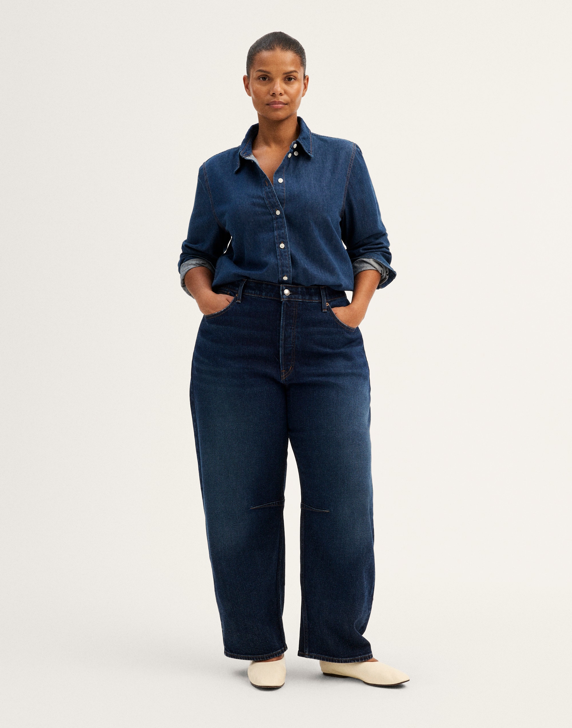 the plus darted barrel-leg jean
