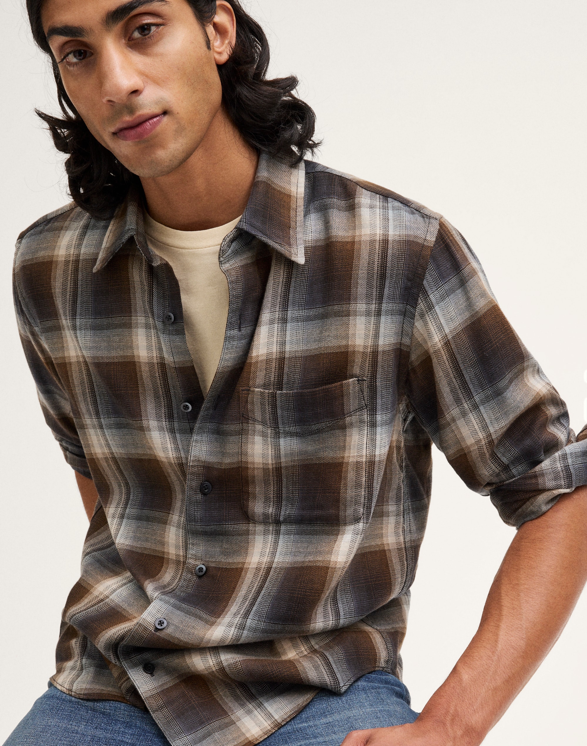 Lightweight Flannel Button-Up Shirt