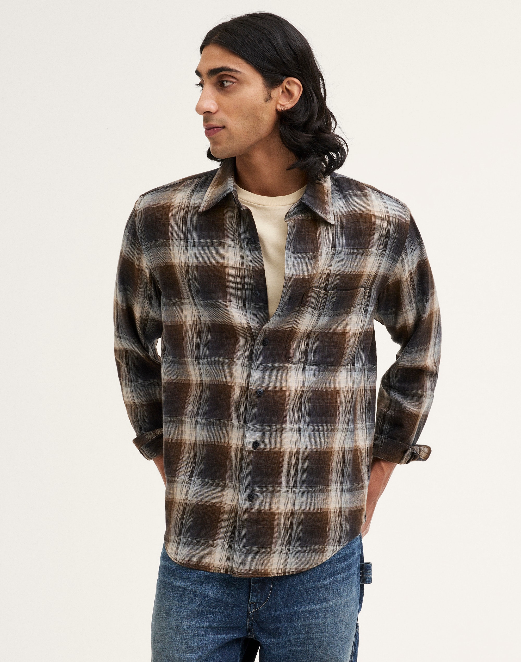 Lightweight Flannel Button-Up Shirt