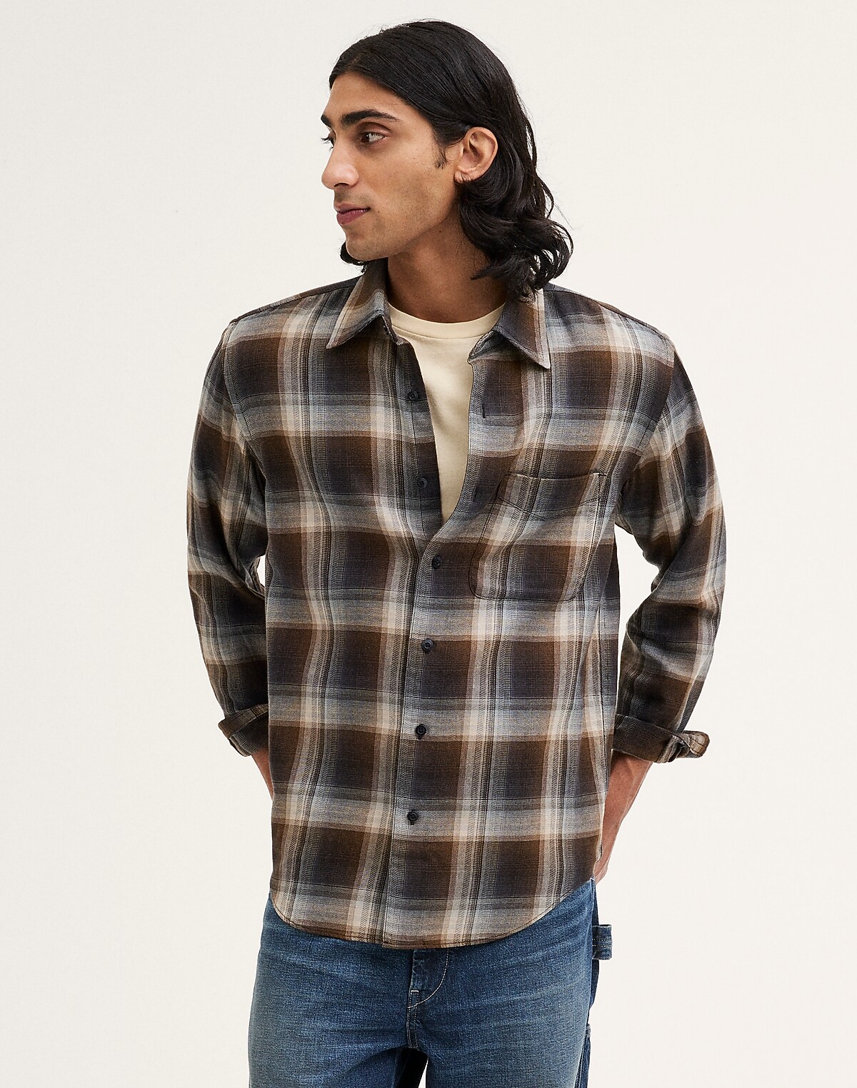 Lightweight Flannel Button-Up Shirt