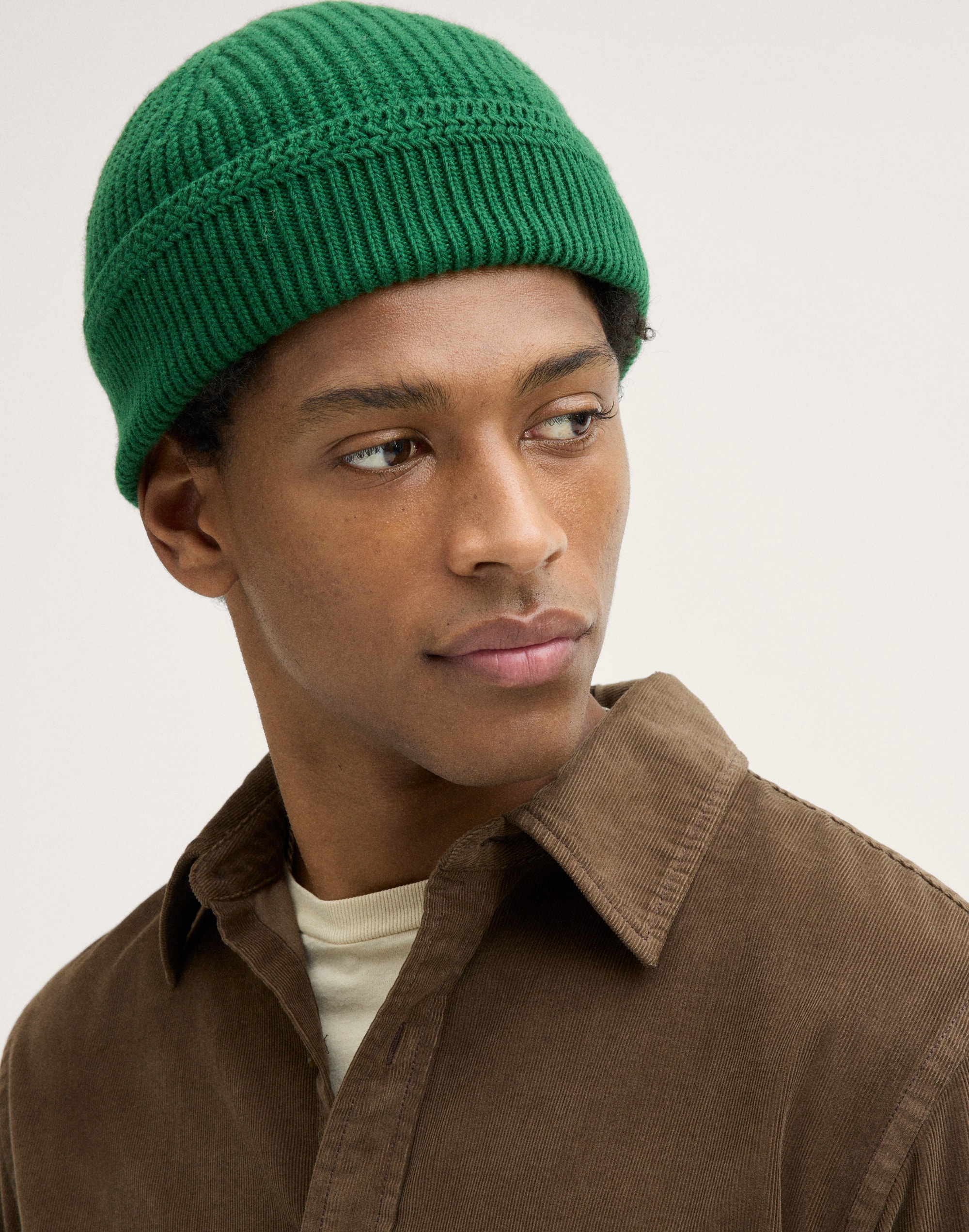 Textured-Stitch Beanie in Harbor Wool Blend
