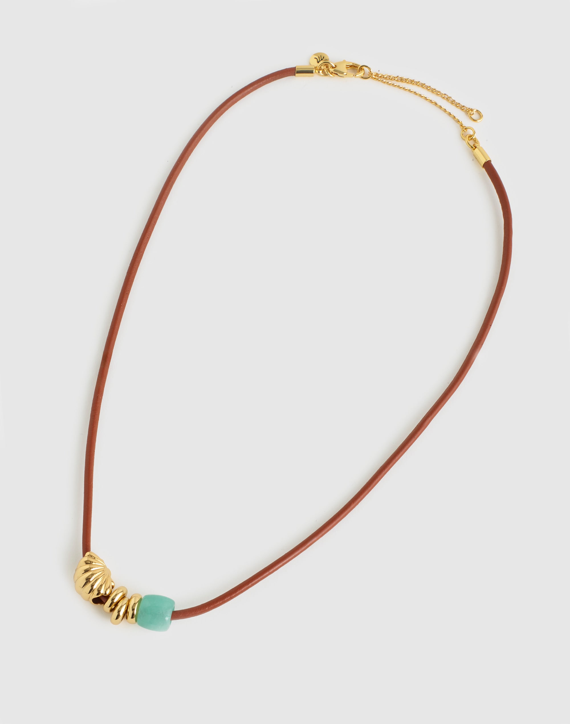 Semiprecious Charm Leather Choker Necklace