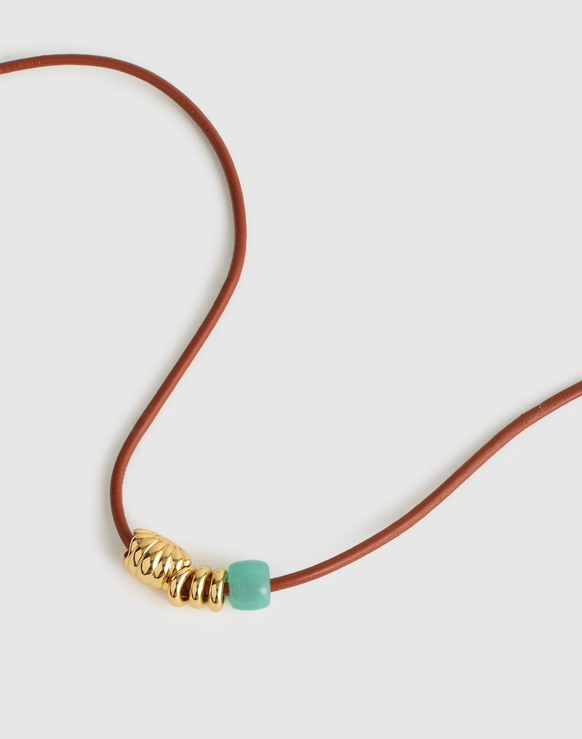 Semiprecious Charm Leather Choker Necklace