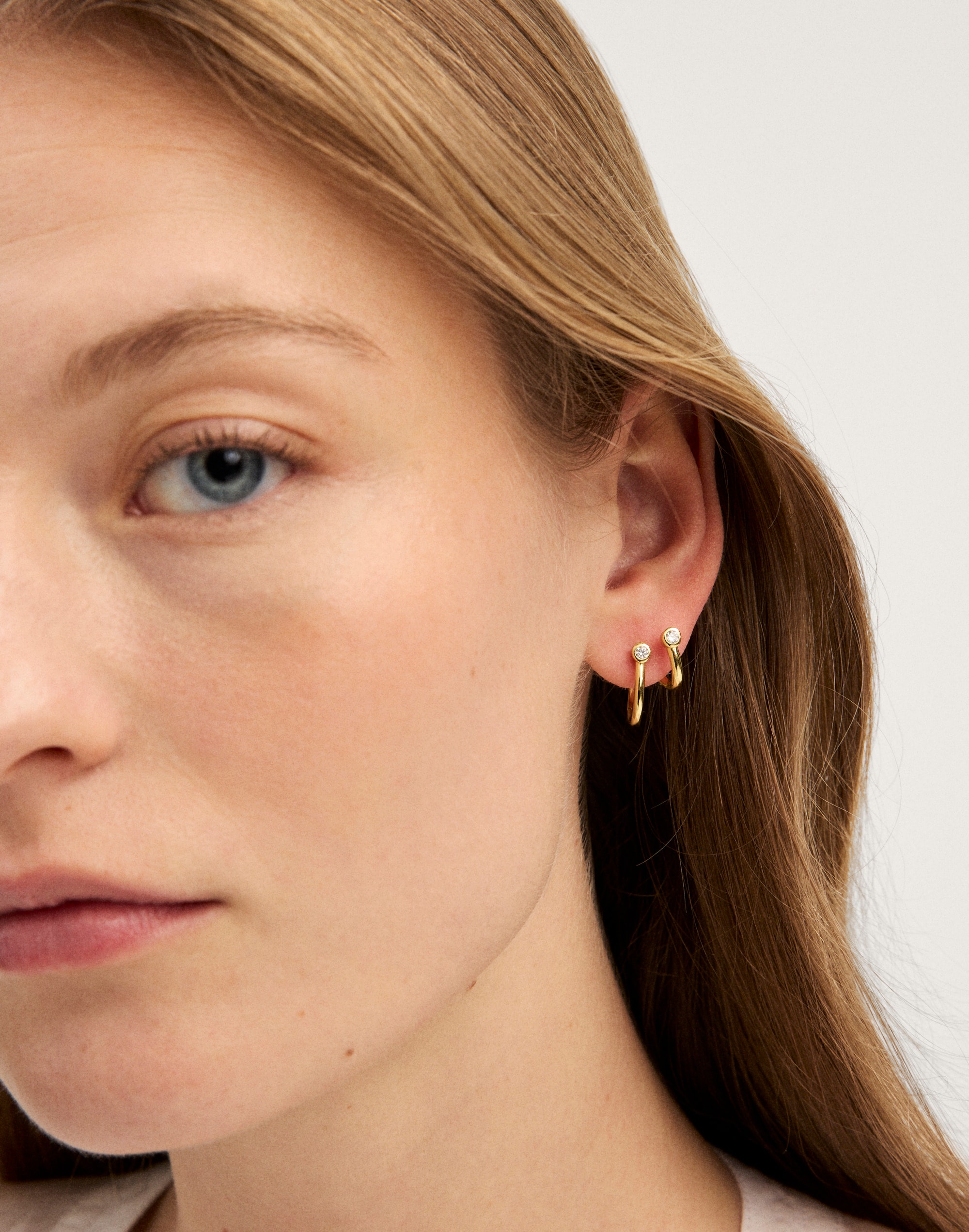 Demi-Fine Bezel-Set Crystal Double Huggie Hoop Earrings