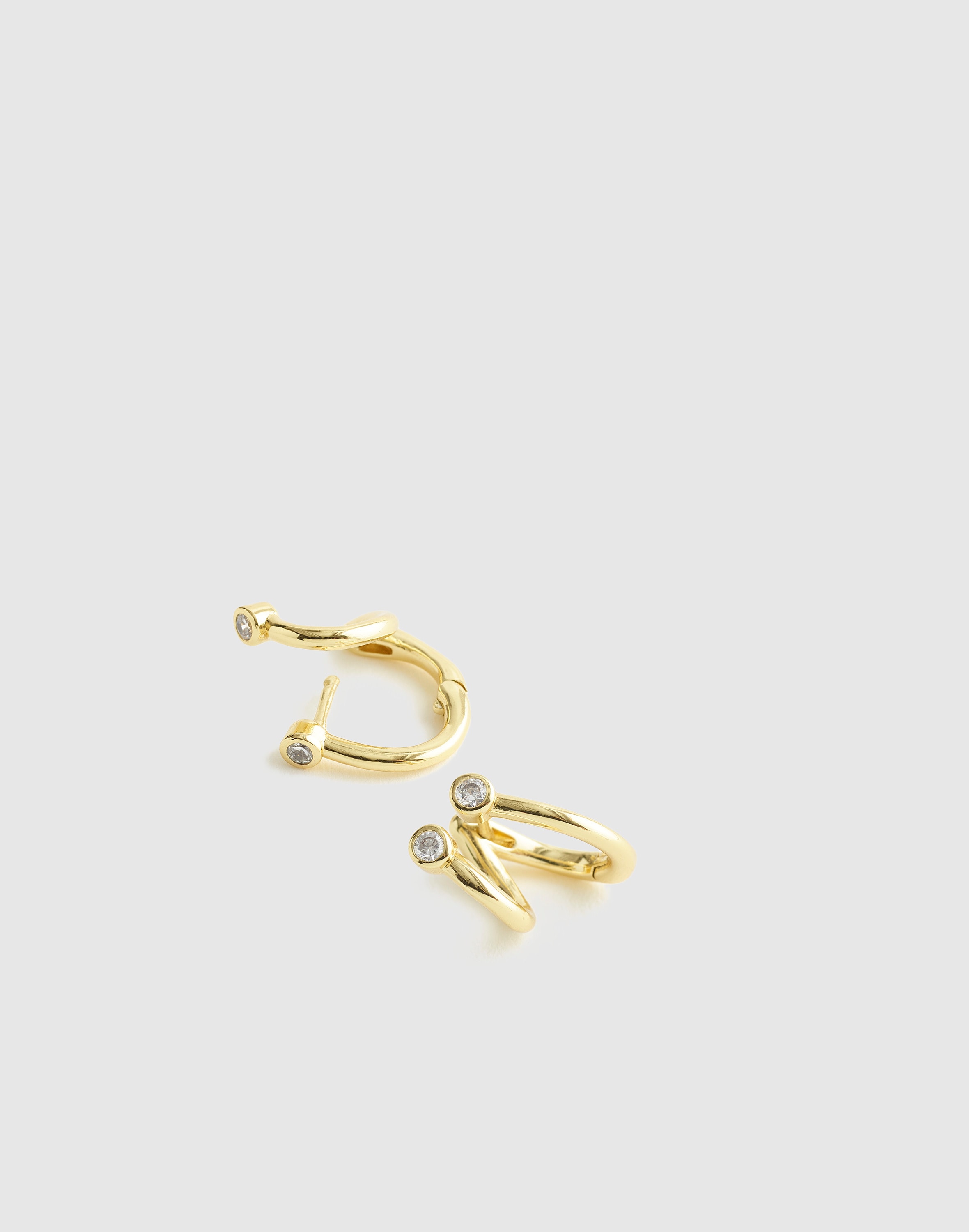 Madewell Demi-fine Bezel-set Crystal Double Huggie Hoop Earrings In Gold