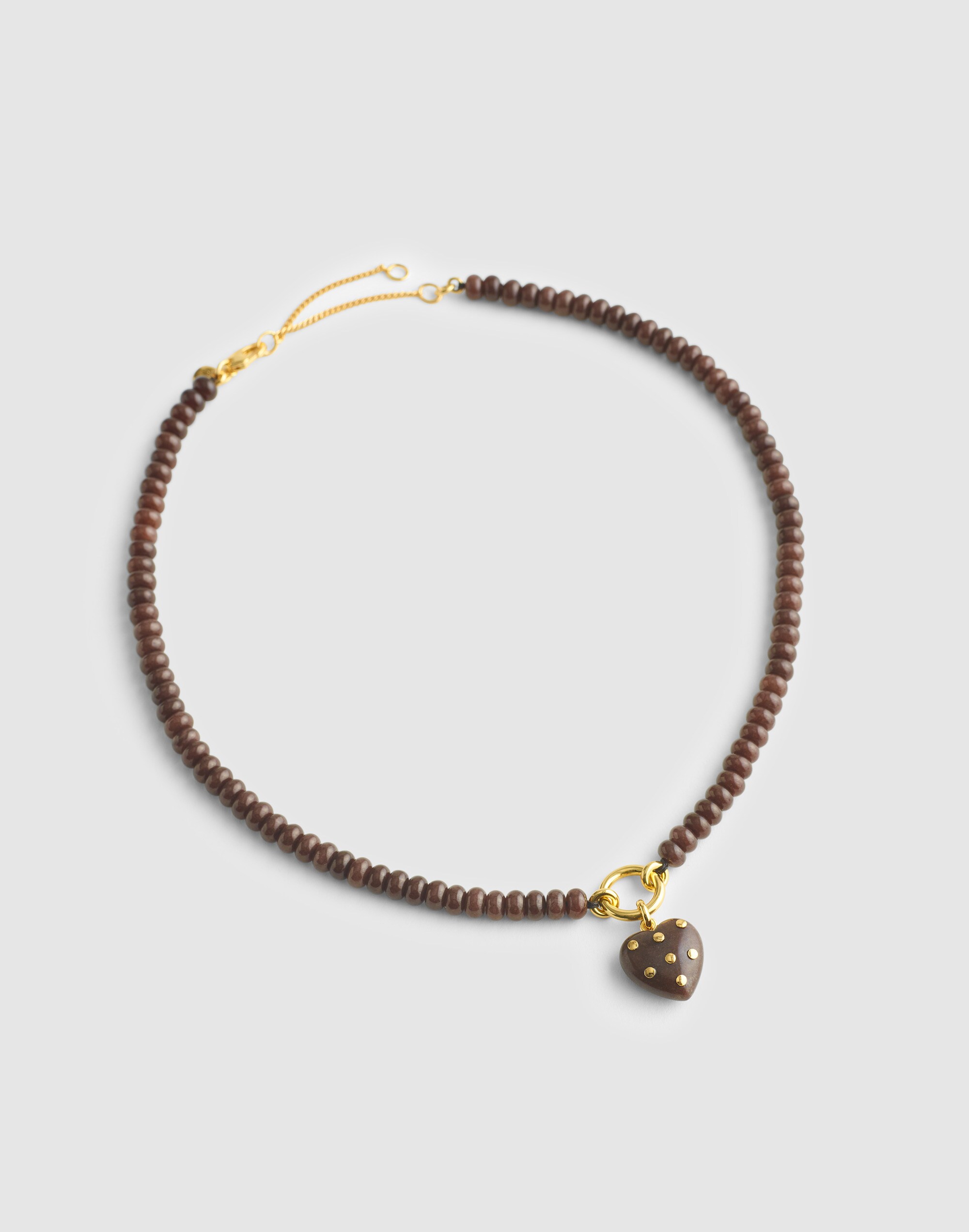 Semiprecious Polka-Dot Heart Beaded Charm Necklace