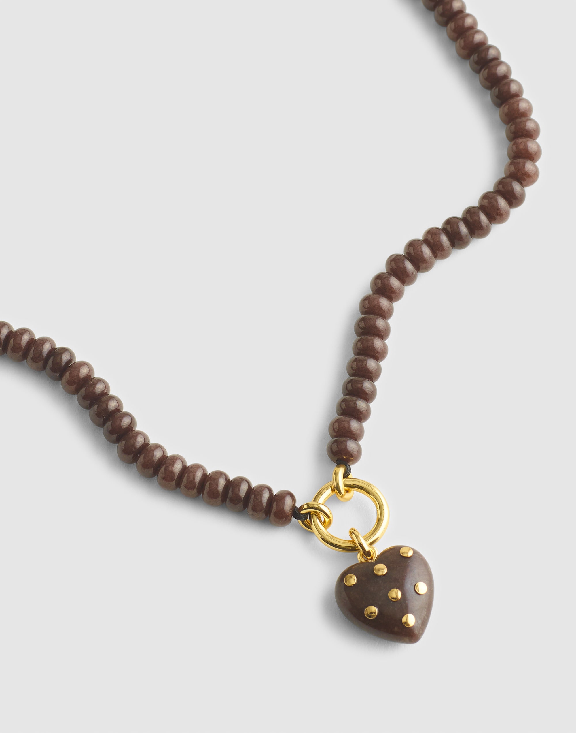 Madewell Semiprecious Polka-dot Heart Beaded Charm Necklace In Dark Chicory