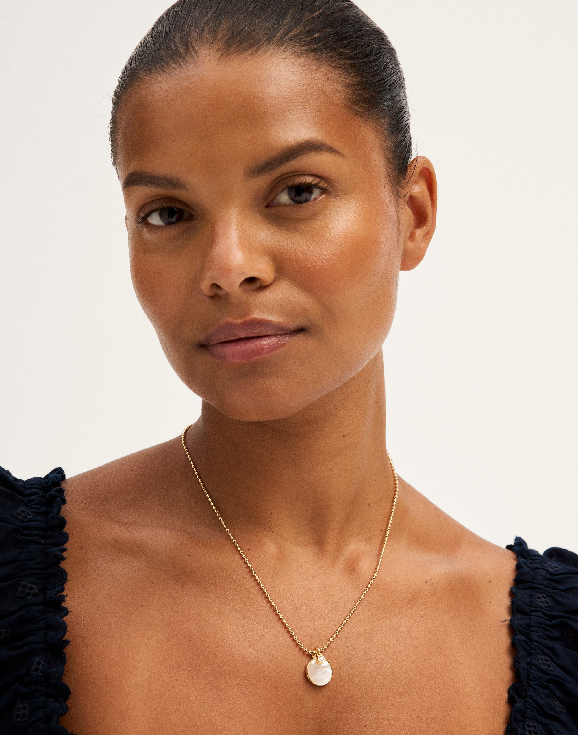 Mother-of-Pearl Bezel Set Ball Chain Necklace