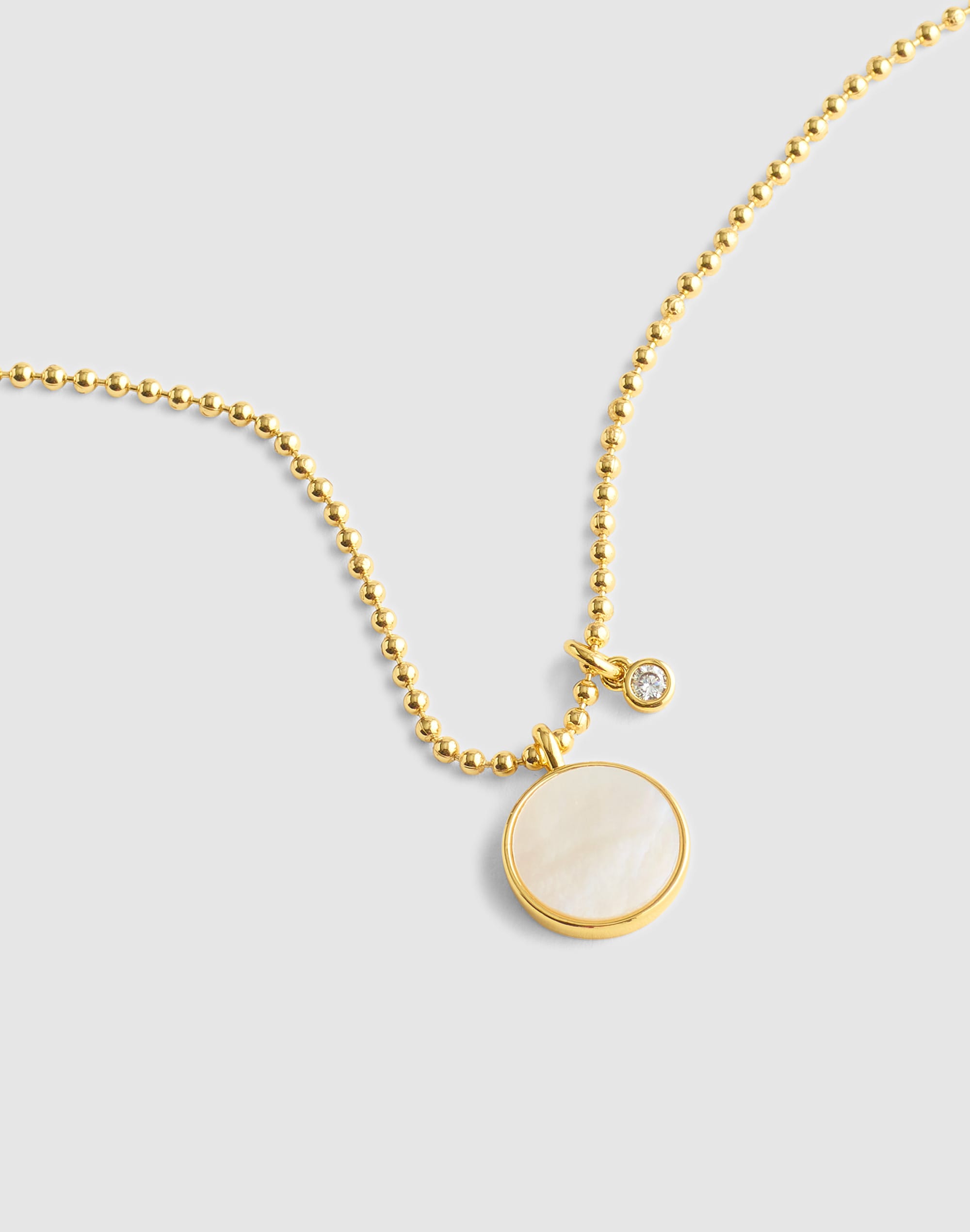 mother-of-pearl bezel set ball chain necklace