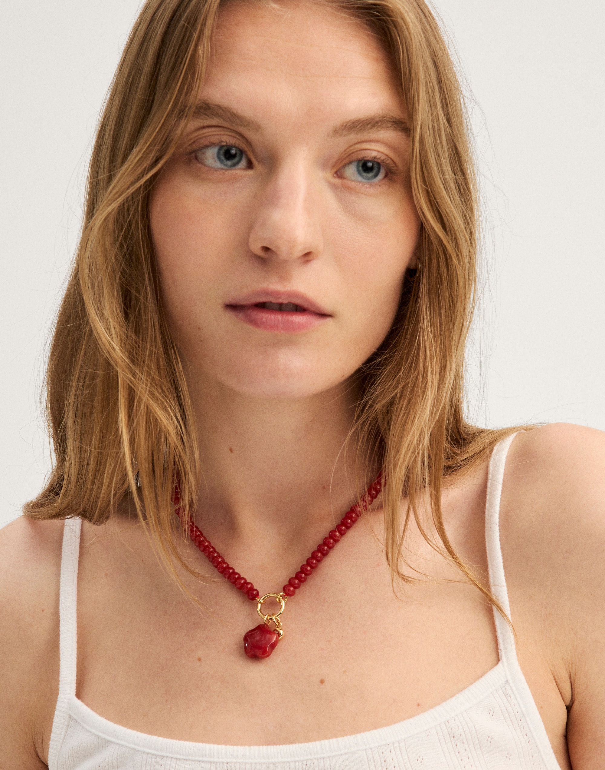 Semiprecious Flower Beaded Charm Necklace