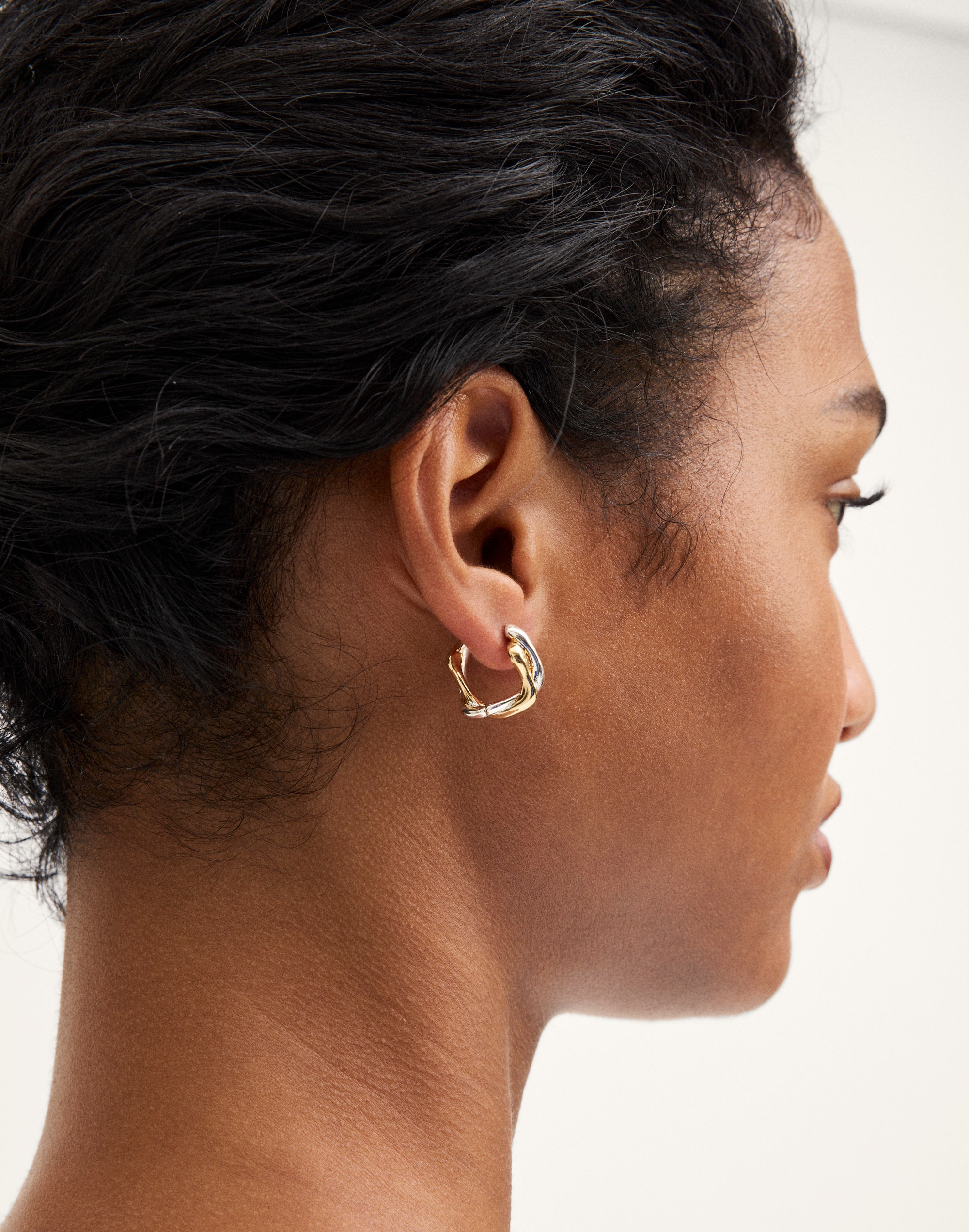 Mixed-Metal Sculptural Small Hoop Earrings