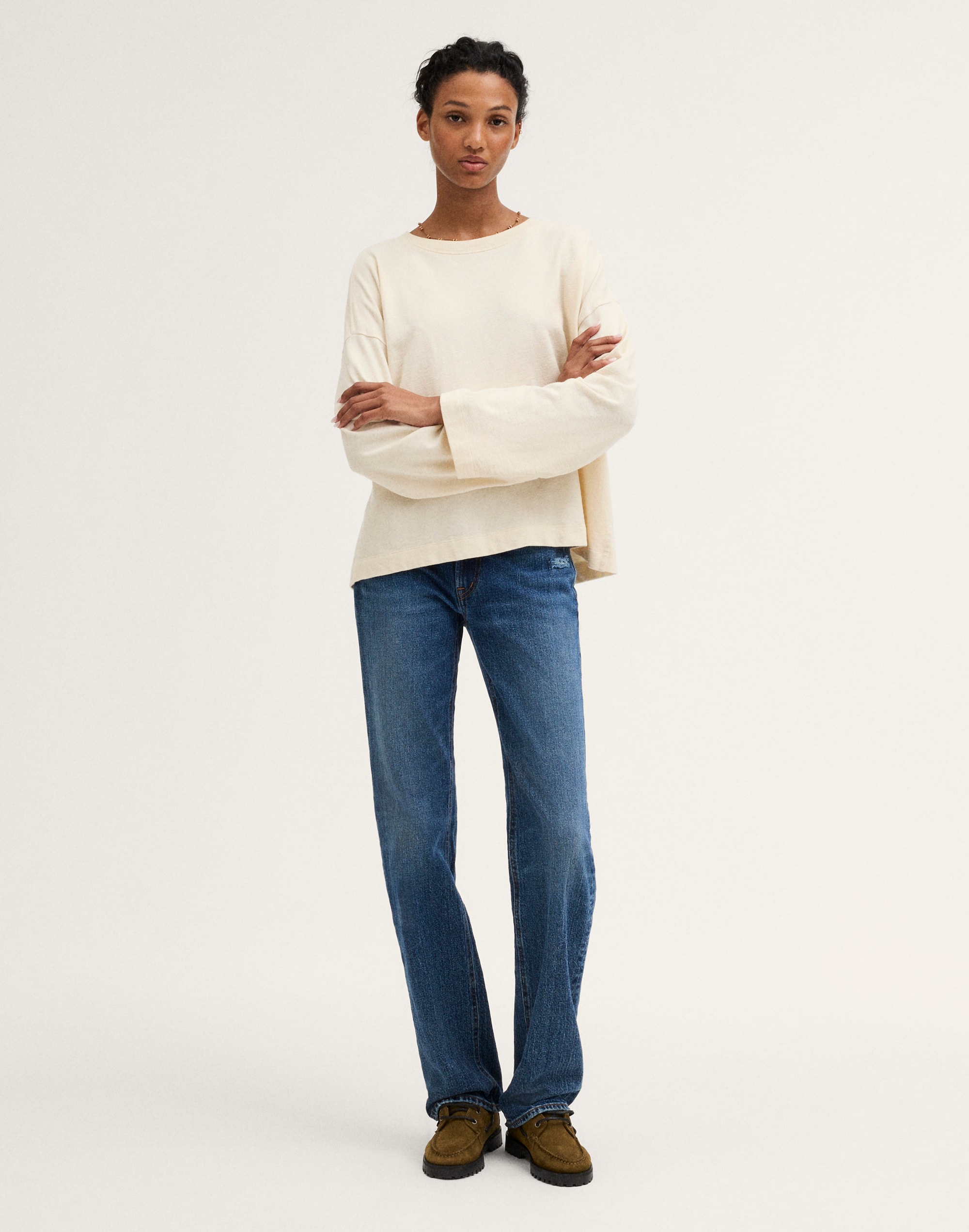 Easy Crewneck Long-Sleeve Tee in Sunday Slub