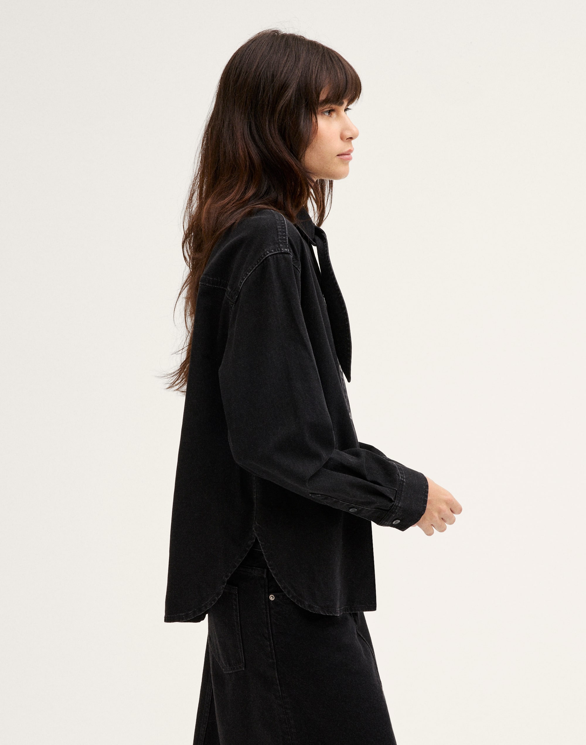 Denim Tie-Neck Shirt
